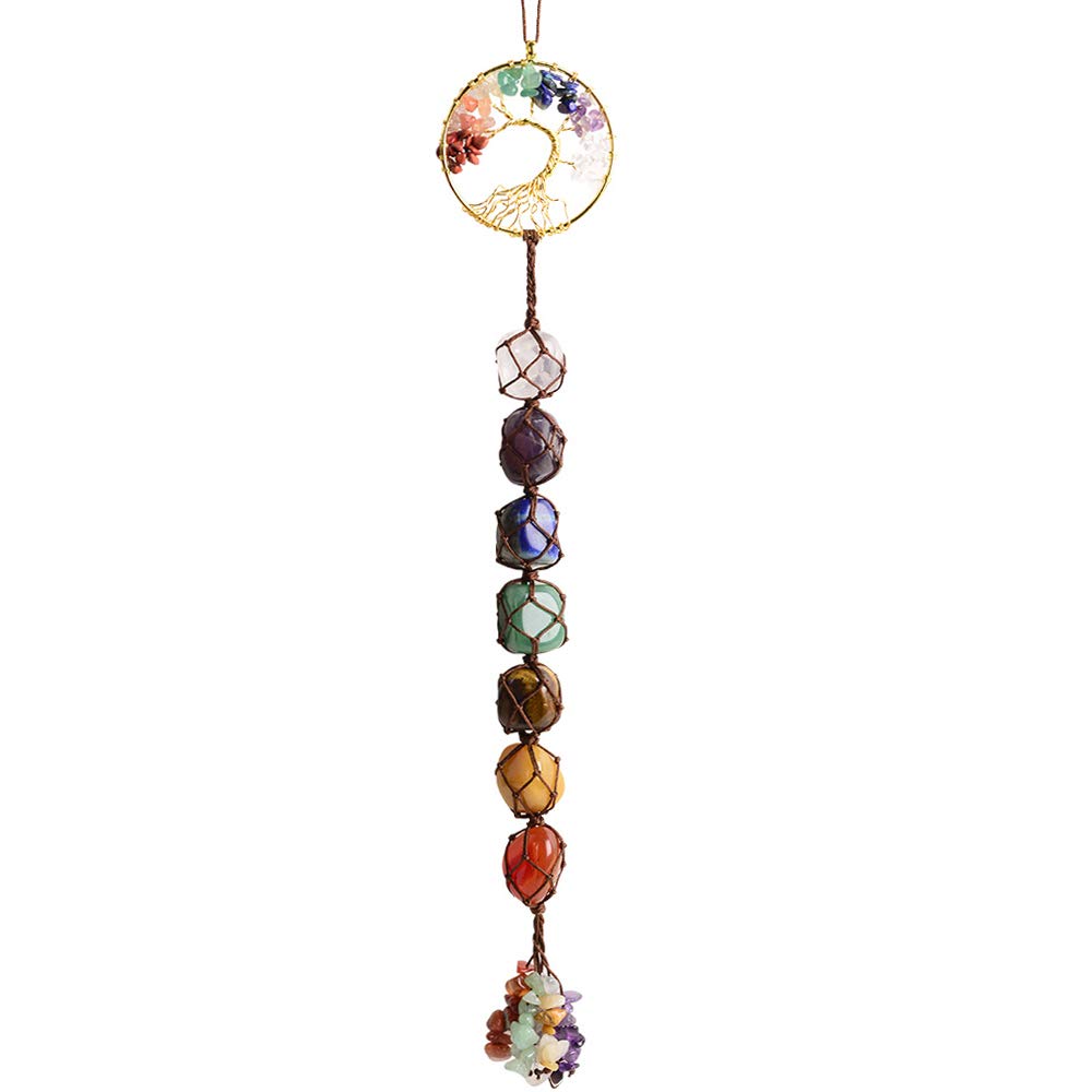 Tree of Life Chakra Stones Healing Crystals Feng Shui Hanging Ornament - 7 Chakra Wall/Car/Window Decoration