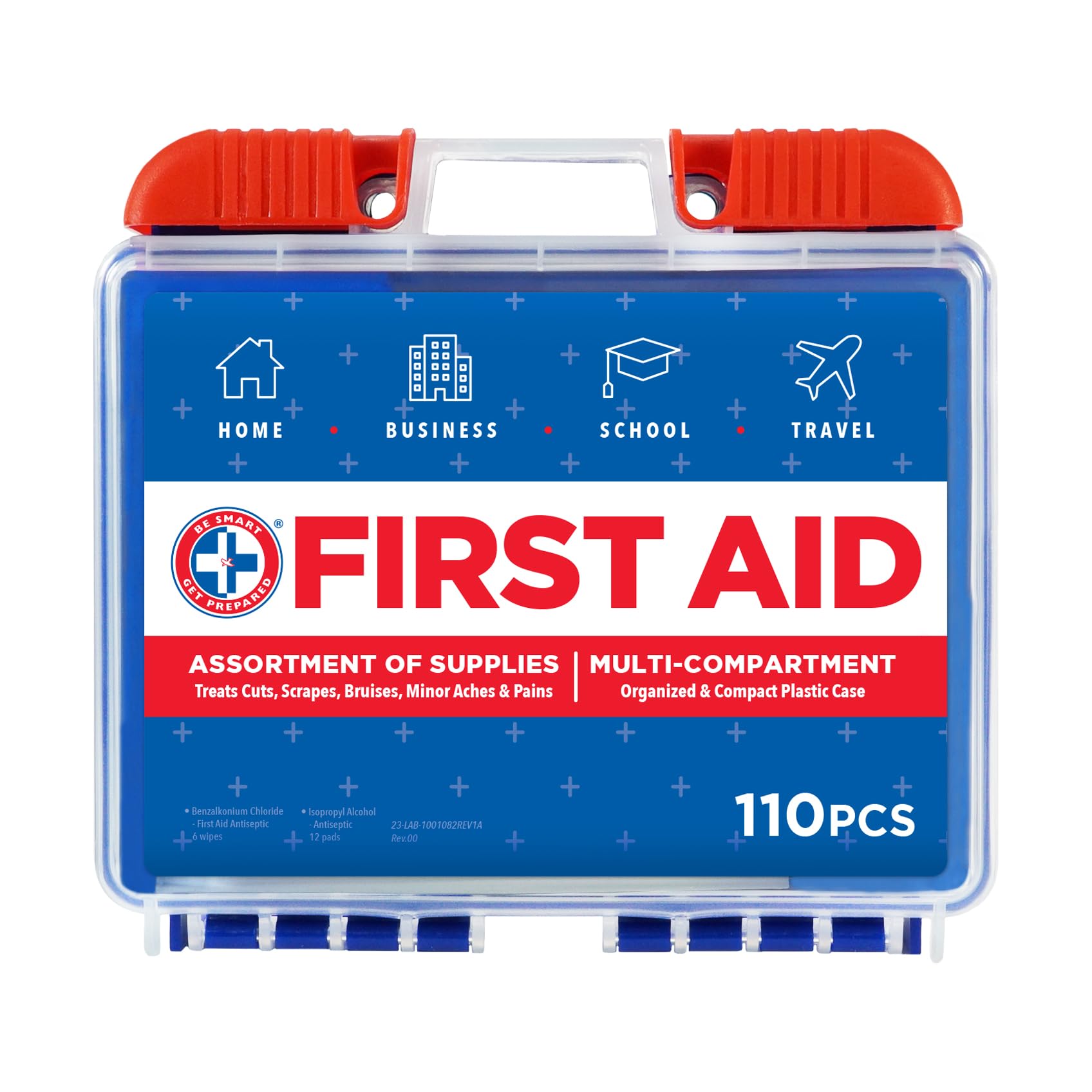 Be Smart Get Prepared 110-Piece First Aid Kit — Portable Organized Case for Home, Office, Car, Travel, Outdoor, Camping & Sports (Packaging may vary)