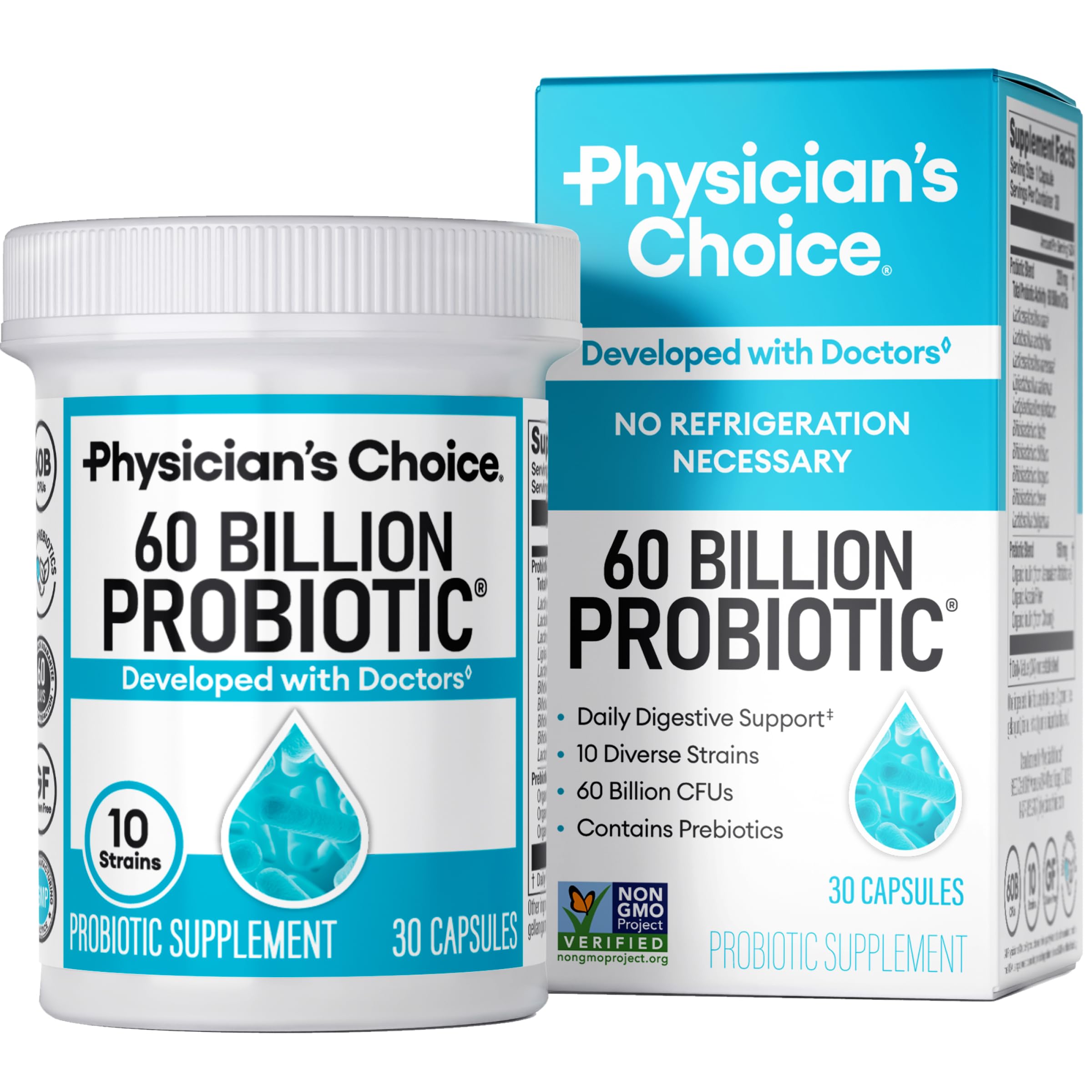 Physician's CHOICE Probiotics 60 Billion CFU - 10 Strains + Organic Prebiotics - Immune, Digestive & Gut Health - 30 ct
