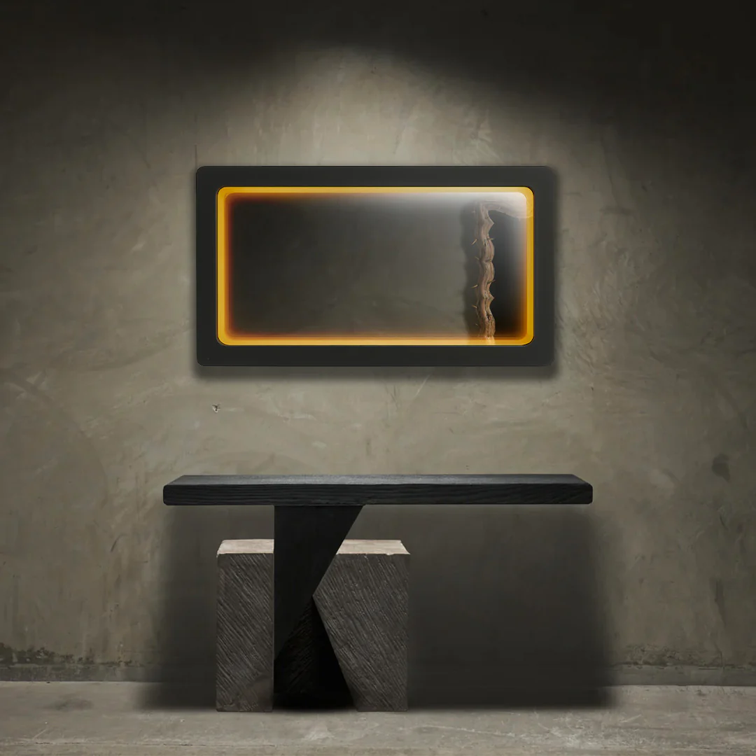 Moorizon Eclipse Halo Wide W47.2"×H27.6" LED Backlit Vanity Mirror, 2400K Warm Light, Matte Black Iron Frame, Hardwired Dimmable, for Dry Baths, Entryways, Hotels & Commercial Spaces detail image 4