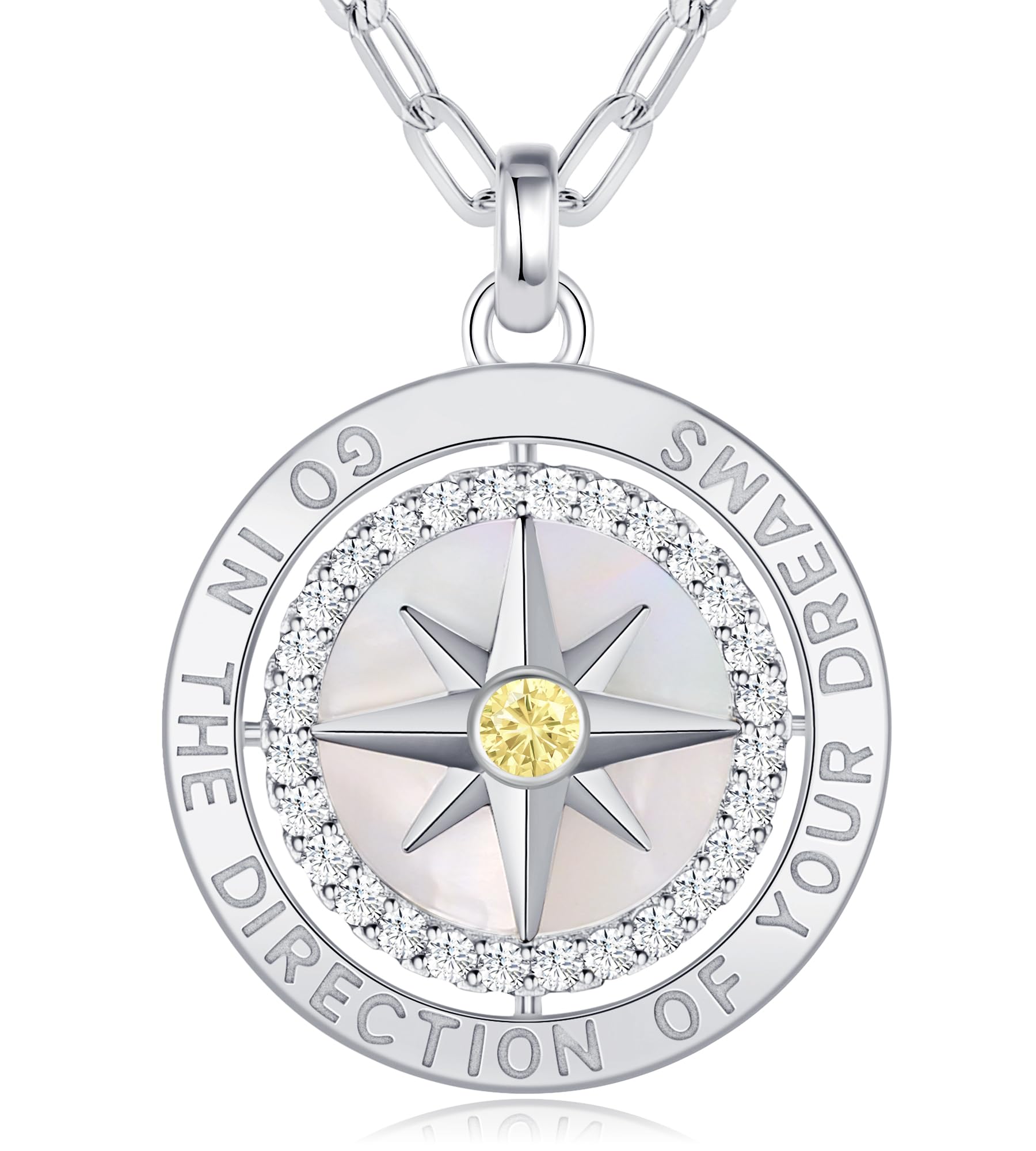 LOUISA SECRET S925 Sterling Silver Compass Birthstone Pendant Necklace for Women — Anniversary, Birthday, Graduation Gift