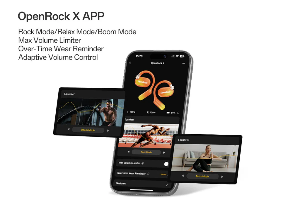OpenRock X | 48H Battery Life Open-Air Bone-Conduction Bluetooth Sports Earphones, IPX5 Water-Resistant, Four-Mic Noise Reduction, Adjustable Ear Hooks — Ideal for Running, Cycling, Gym & Commuting detail image 7