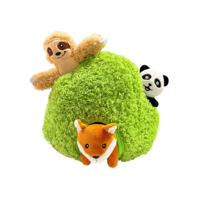 Pawny Tail Haystack Forest Snuffle Toy Set|Haystack Treat Mat + Sloth, Panda, Fox Interactive Plush Toys
