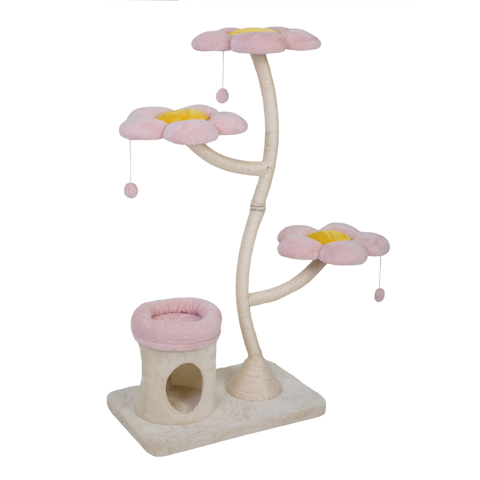 Pink Flower-Shaped Multi-Level Cat Tree with Iron Pipe Frame