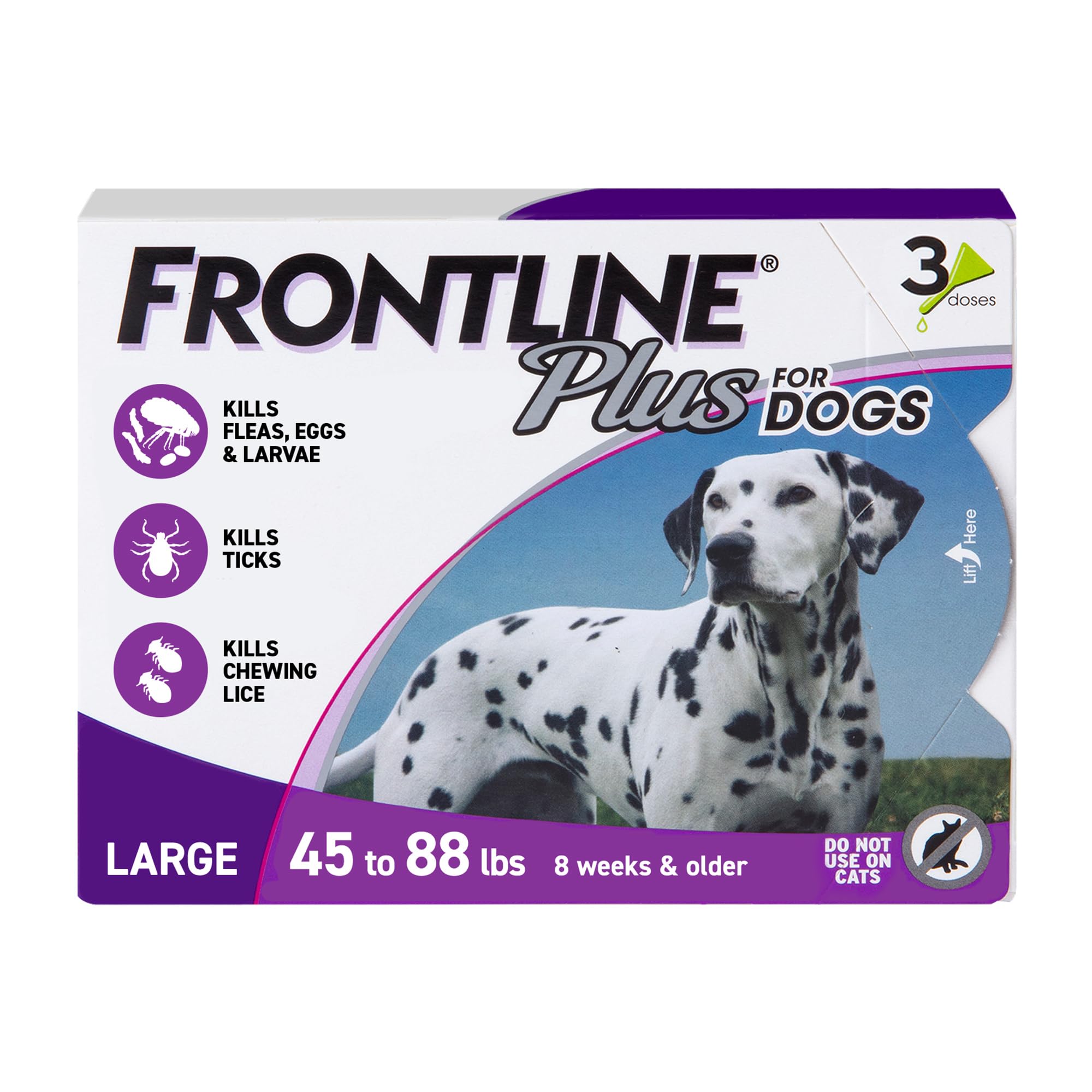 FRONTLINE Plus Flea & Tick Spot Treatment for Large Breed Dogs (45–88 lb), 3-Pack