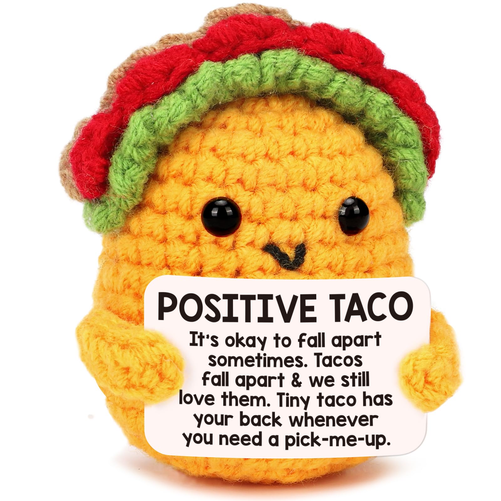 Positive Crochet Taco Plush — Handmade Mini Inspirational Gift for Friends, Family, Teachers
