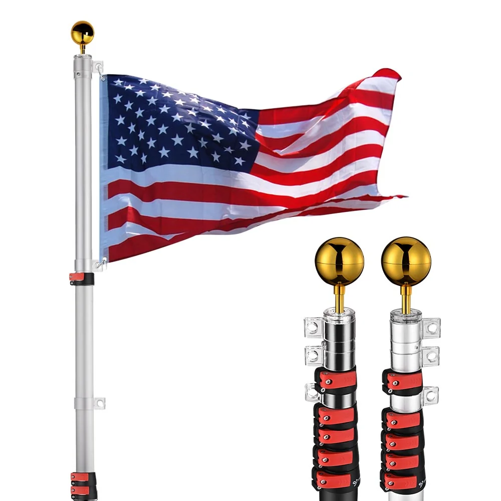 EZ Go Aluminum Telescopic Flagpole (20', 25', 30' Options), 25ft Silver