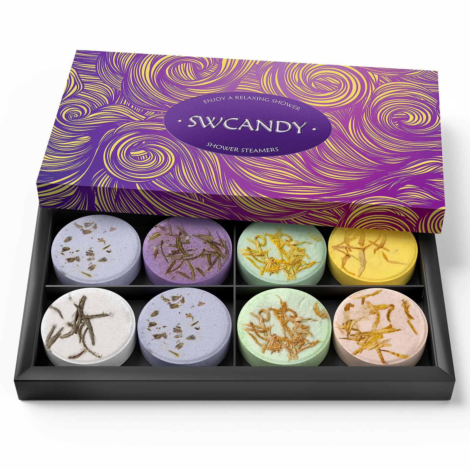 Shower Steamers Aromatherapy Gift Set for Women - SWCANDY 8-Piece Travel Shower Spa with Natural Essential Oils