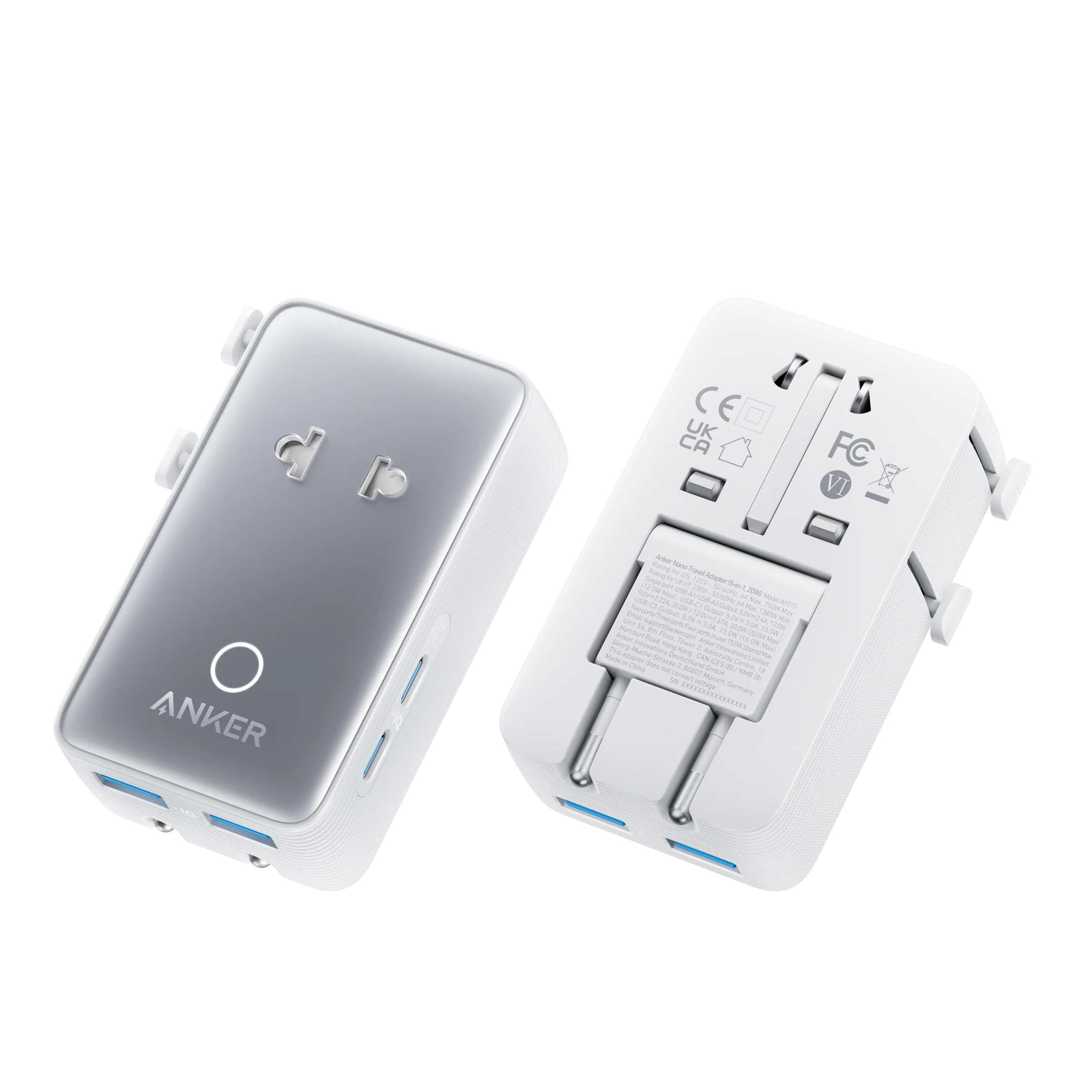 Anker Nano Travel Adapter (5-in-1, 20W, Single Unit)