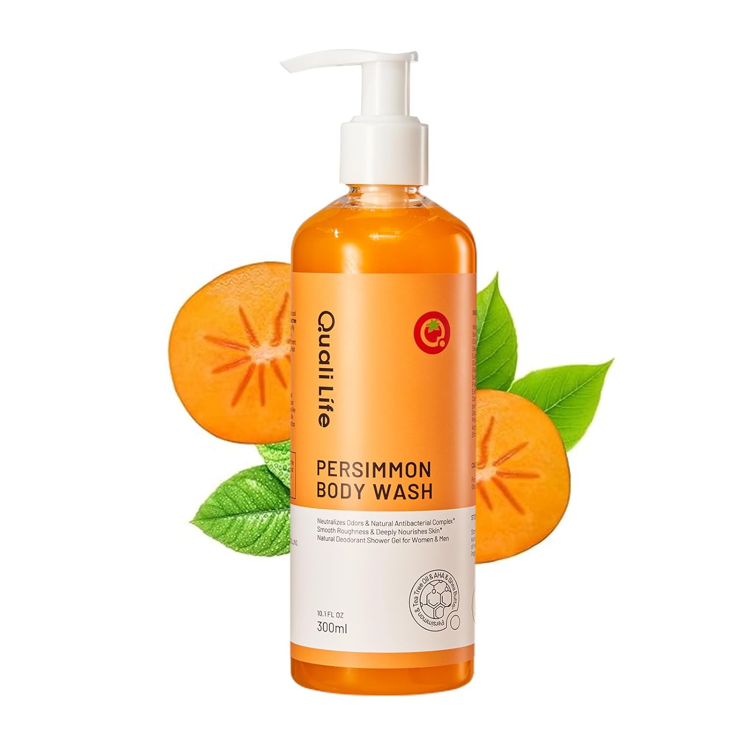 Qualilife Persimmon Body Wash for Old People Smell, Natural Deodorant Bar Soap for Strong Odor Smelly Feet Remove, 300ml