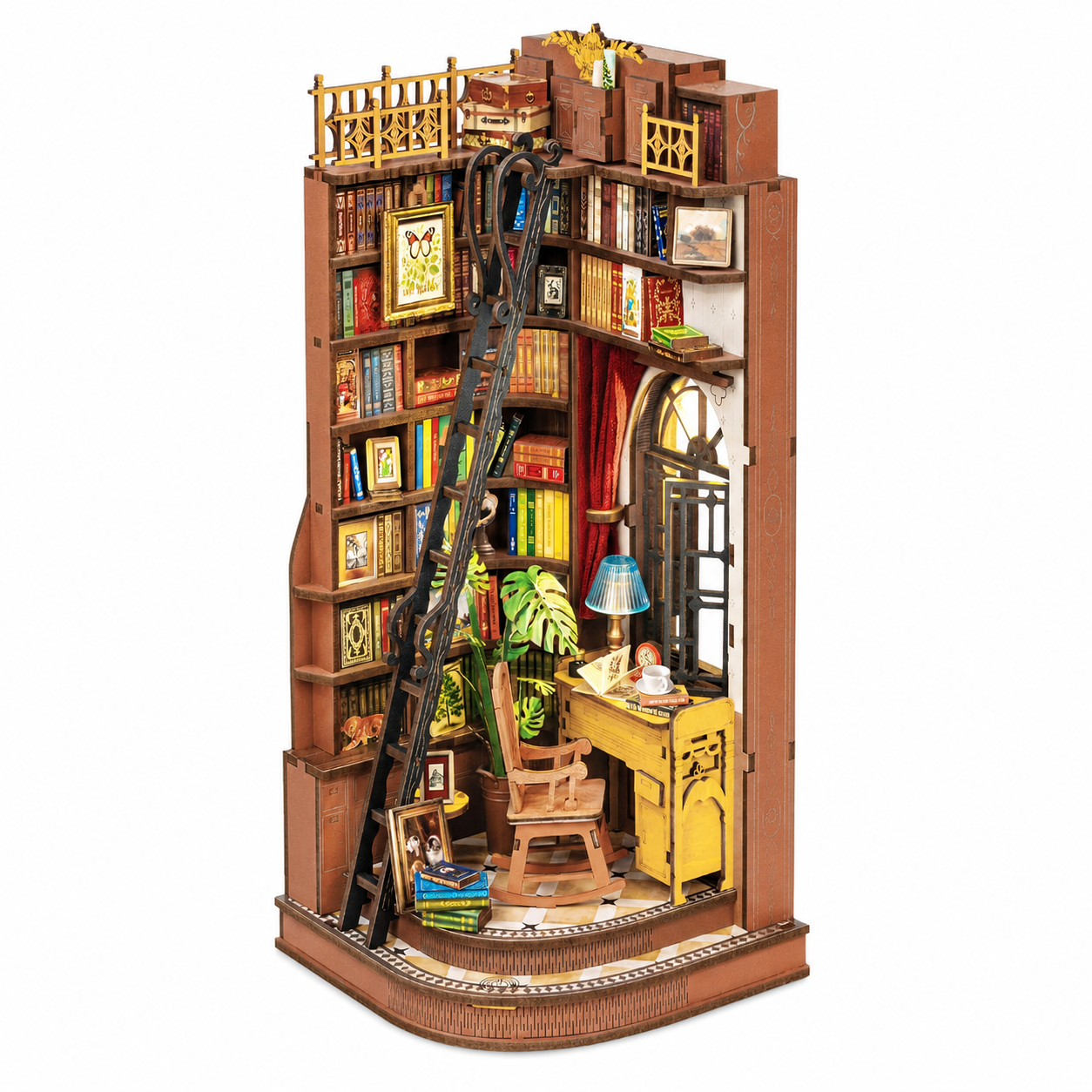 Rolife Silent Corner Study TGE02 Book Nook DIY Miniature Kit — 196-Piece 3D Wooden Insert with LED, Shelf Insert Bookend for Book Lovers & Miniature Enthusiasts