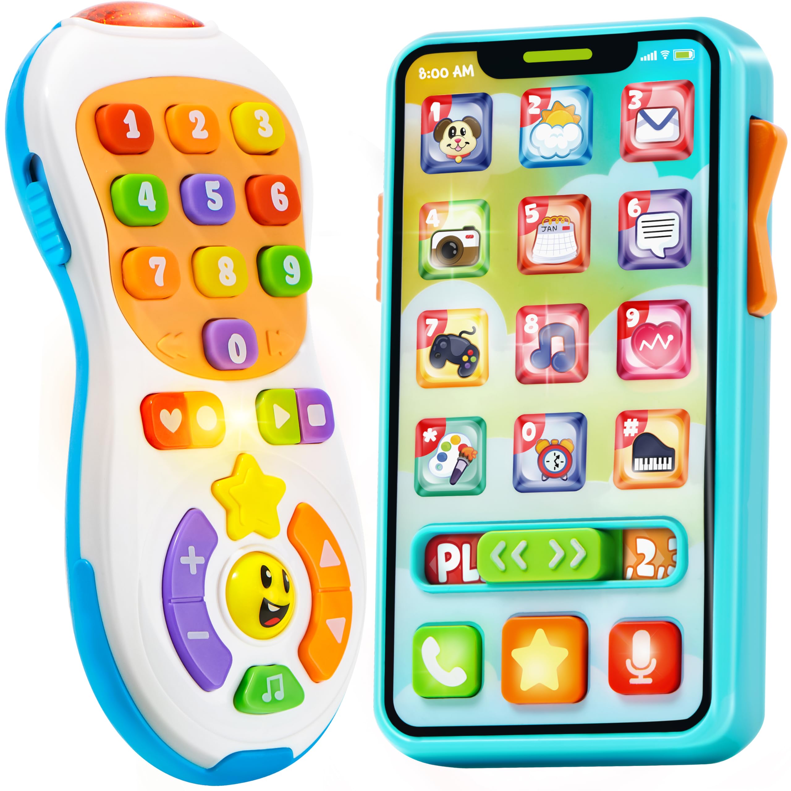 JOYIN Upgraded Infant Toy Phone and Remote Control Set — 90+ Songs & Learning Phrases, 6–12 Months, Unisex Birthday Gift