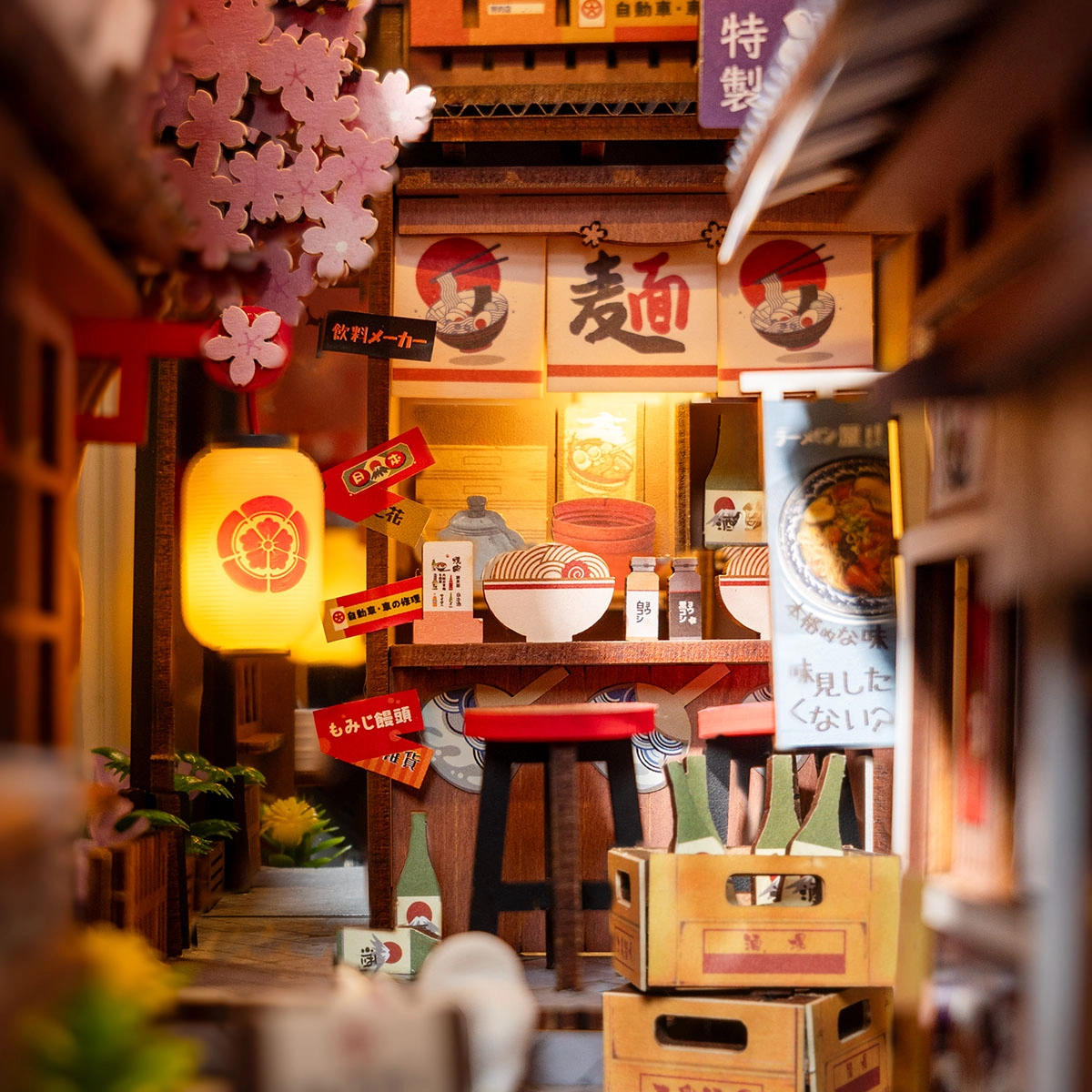 Rolife Sakura Wine Alley DIY Miniature House, Handmade Assembly Miniature Scene Model with Lights, Creative Gift detail image 5