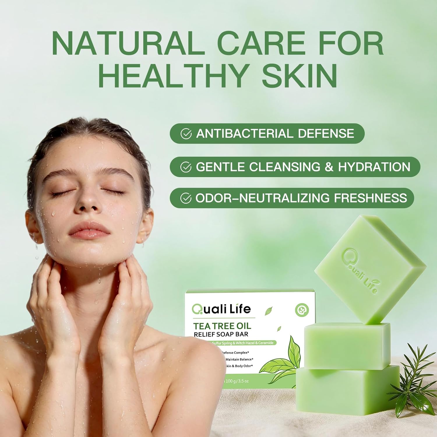Qualilife Tea Tree Soap, Tea Tree Soap Bar for Face & Body, Antifungal Soap with Tea Tree Oil, Antibacterial Bar Soap for Fungus, Ringworm, Acne, Pack of 3 detail image 5