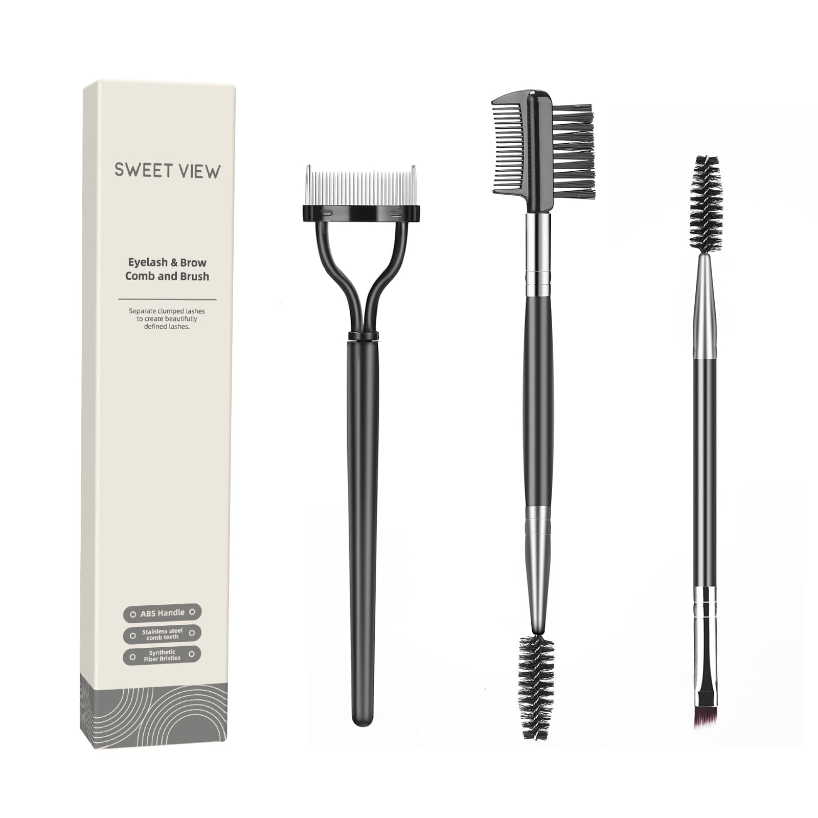SWEET VIEW Eyebrow Brush & Eyelash Separator Set, 3-Piece Professional Eye Makeup Tools
