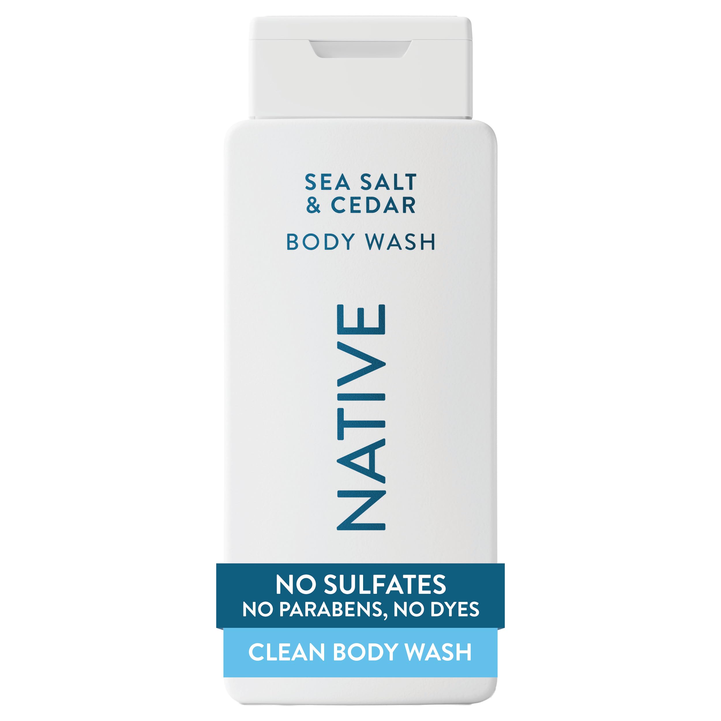 Native Clean Body Wash — Sea Salt & Cedar, Gentle pH-Balanced Formula, Suitable for Sensitive Skin, Vegan, 18 fl oz