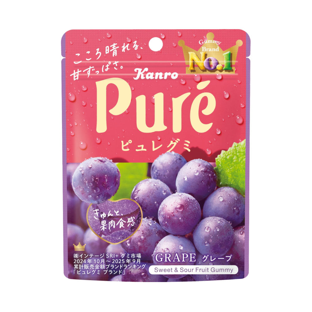KANRO Pure Grape Flavor Heart-Shaped Sour Sugar Gummies 56g