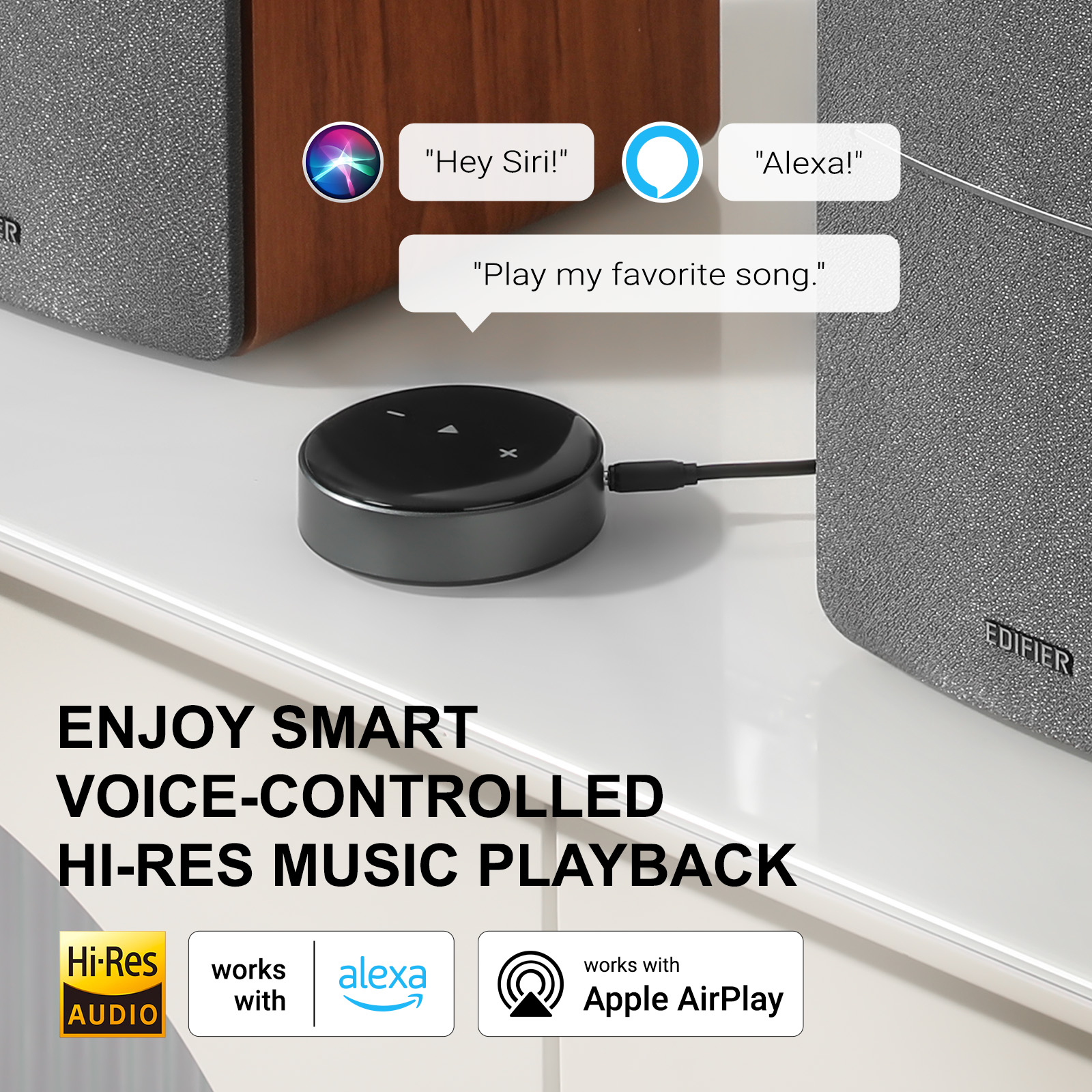 Edifier R1280T Powered Bookshelf Speakers with WiiM Mini Wi‑Fi Audio Streaming Adapter detail image 7