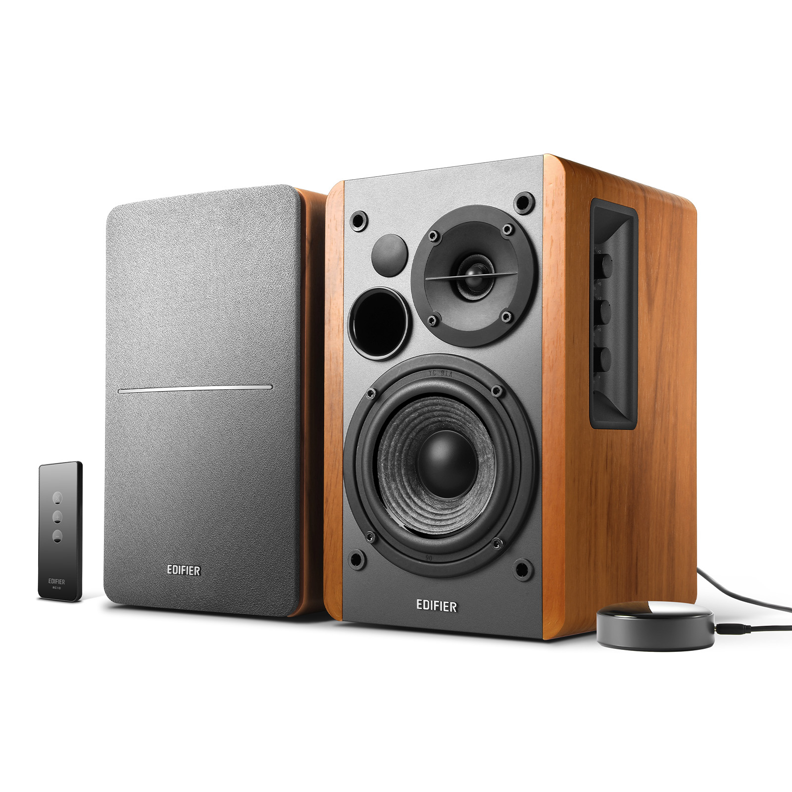 Edifier R1280T Powered Bookshelf Speakers + WiiM Mini Wi‑Fi Audio Streamer