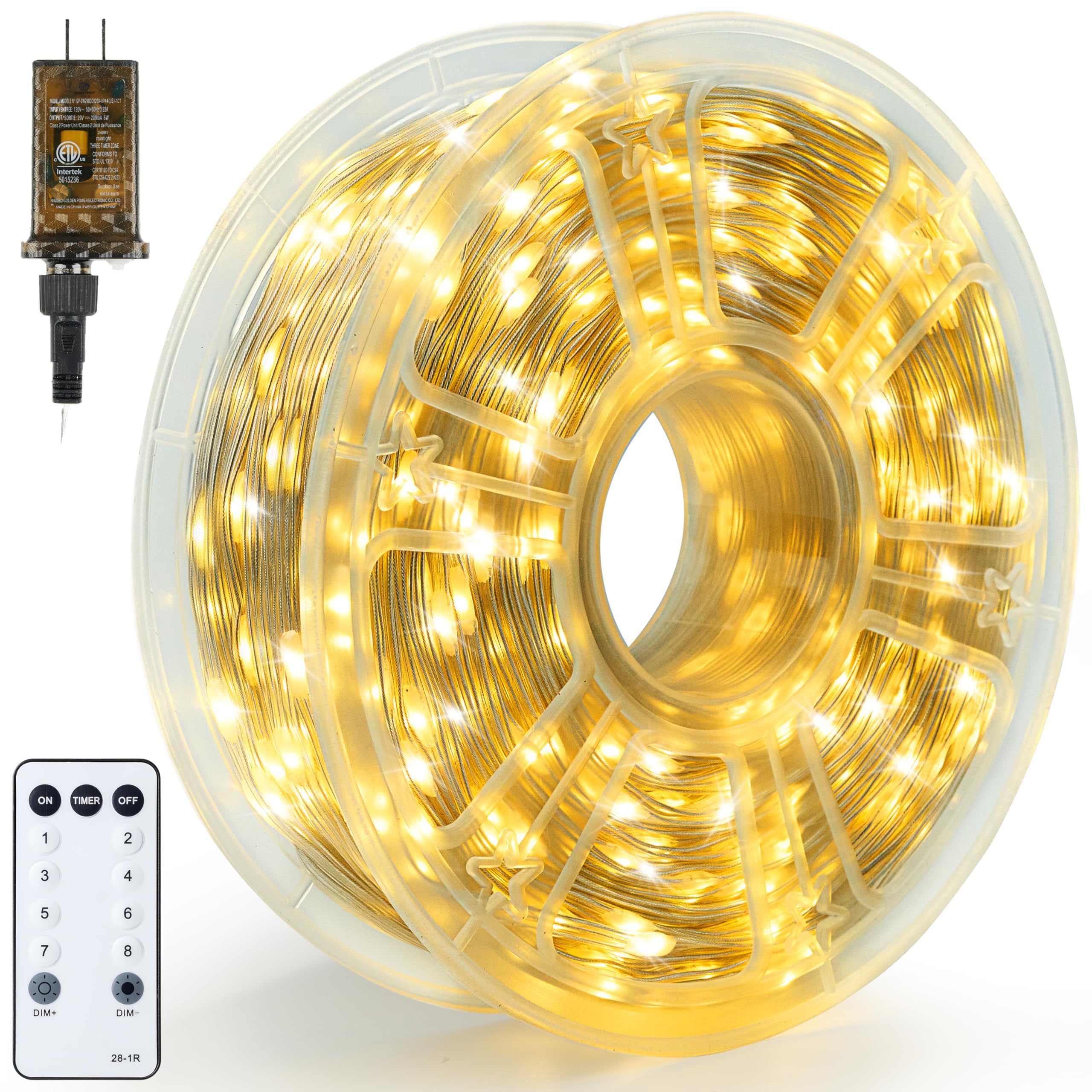 Joiedomi 1200 LED 394ft Warm White Outdoor Christmas String Lights (8 Modes + Timer, Clear PVC Wire, Includes Reel)