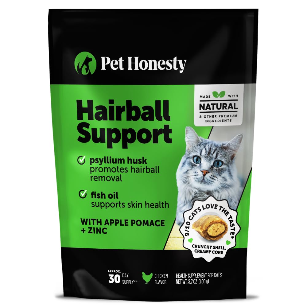Cat Hairball Remedy Treats - Dual Texture Crunchy Creamy Hairball Treatment for Cats, Furball Relief Control Supplement with Fiber, Fish Oil for Indoor Cats Skin Coat Digestion (30-Day Supply)