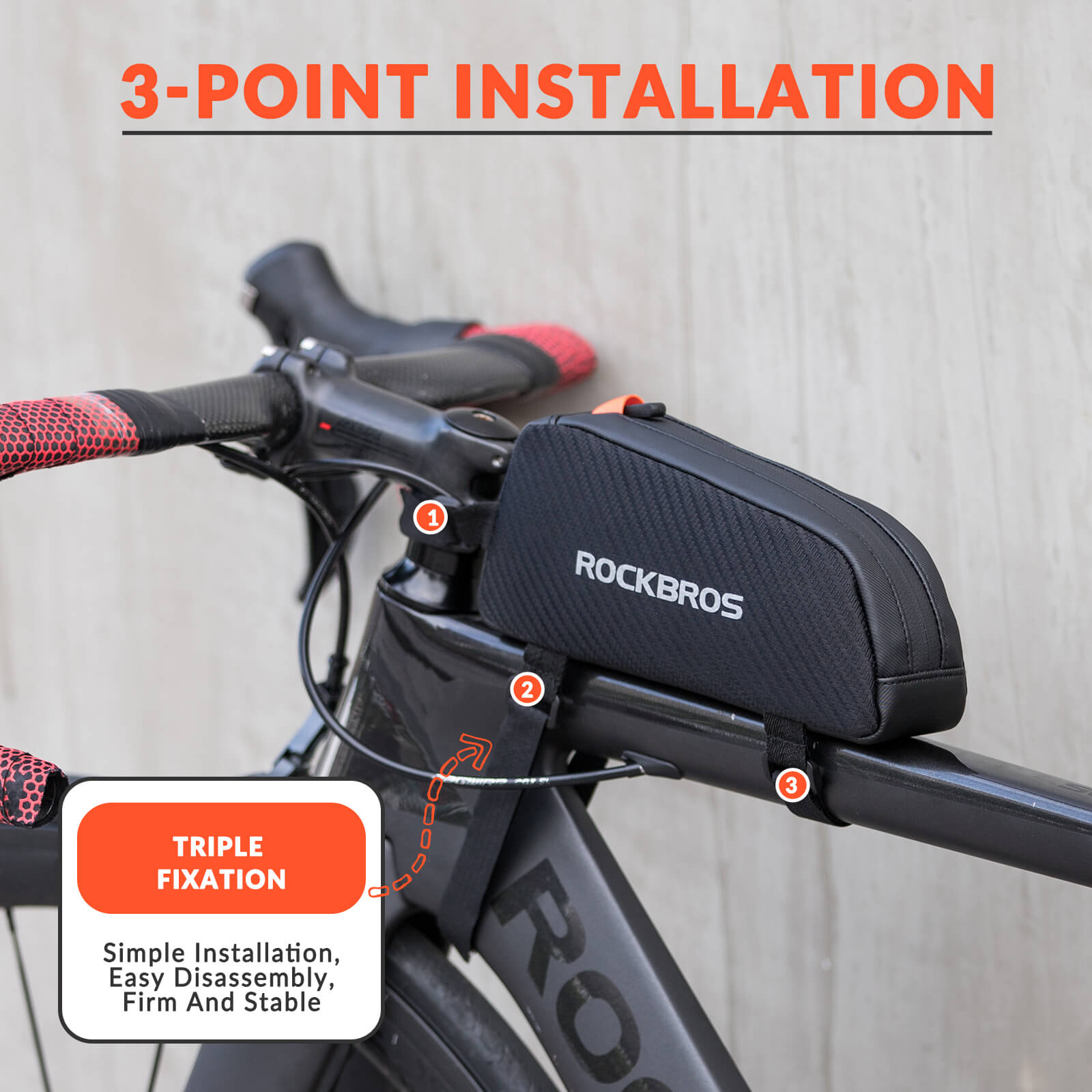 ROCKBROS 1L Bike Top Tube Bag, Water Resistant Reflective Frame Bag, Cycling Accessories Storage Pouch for Road MTB detail image 2