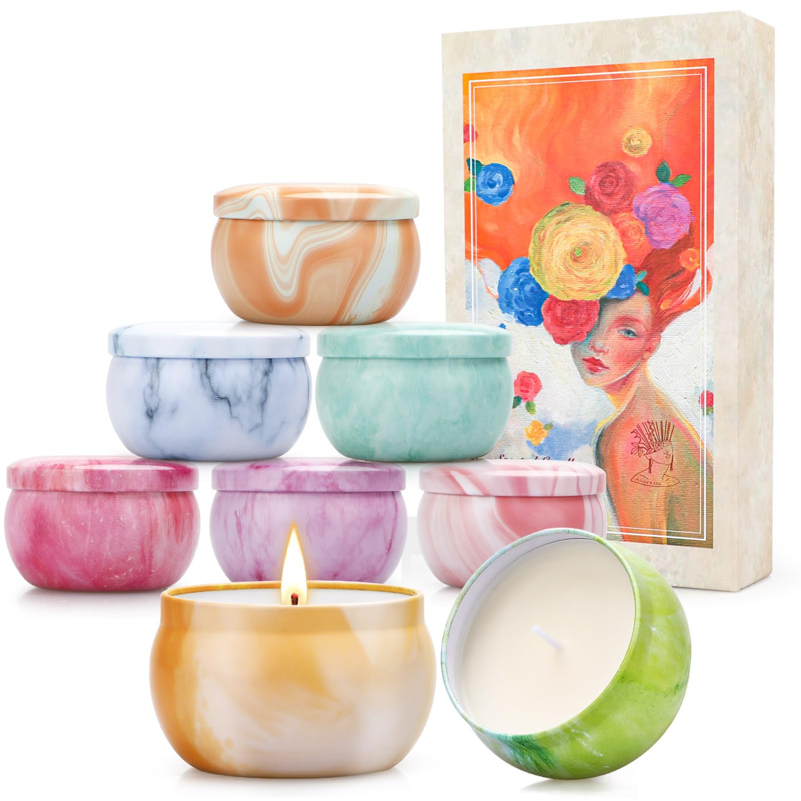 Candles, Scented Candles Gift Set for Women, 8 Pack Fruity Floral Soy Wax Aromatherapy Candles, Travel Tin Candles in Artist Gift Box, Birthday Gifts for Mom, Wife, Sister, Friend, Housewarming