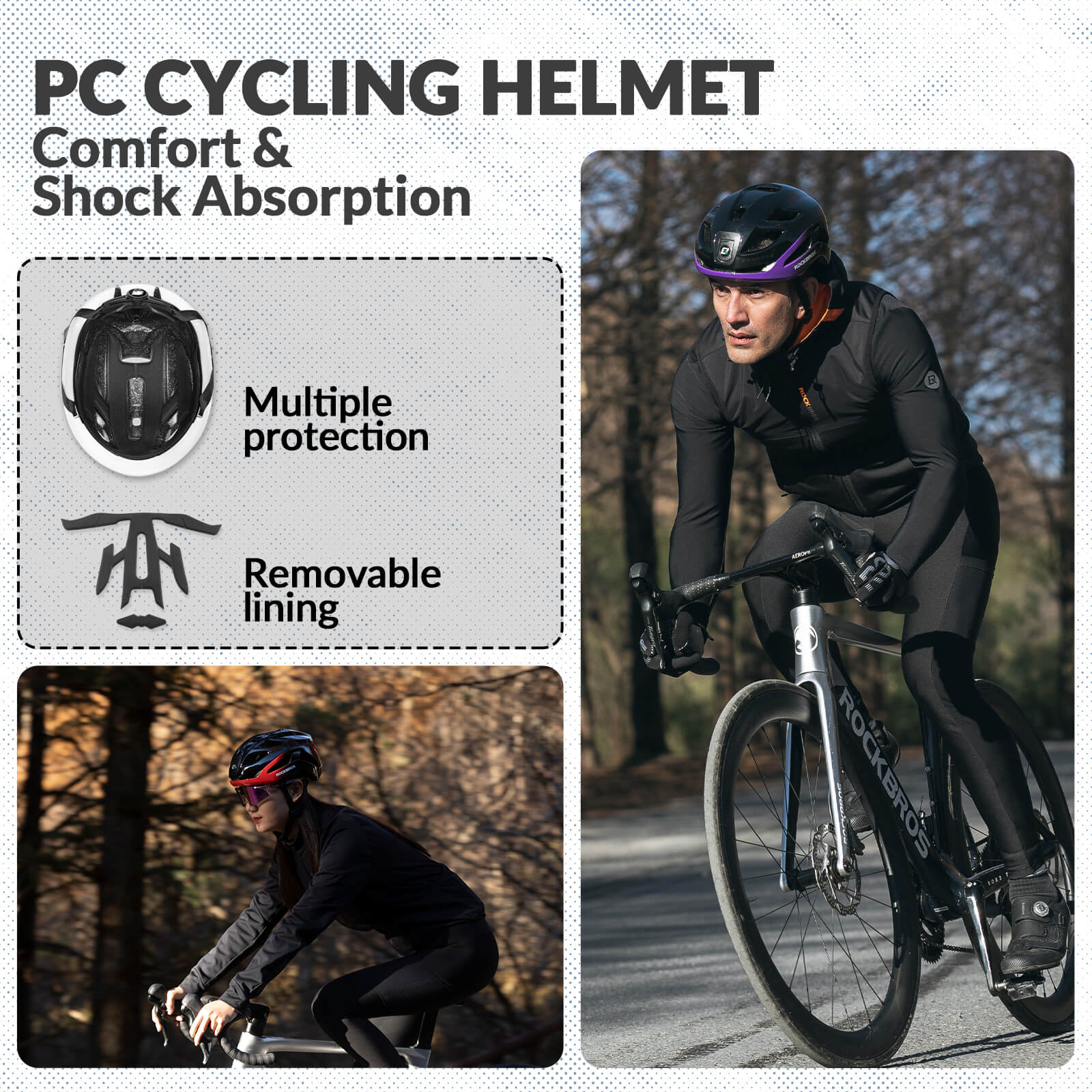 ROCKBROS LED Cycling Helmet, Front Rear Light Rechargeable Bike Helmet, USB Safety Helmet for Road Bike MTB Night Riding detail image 2