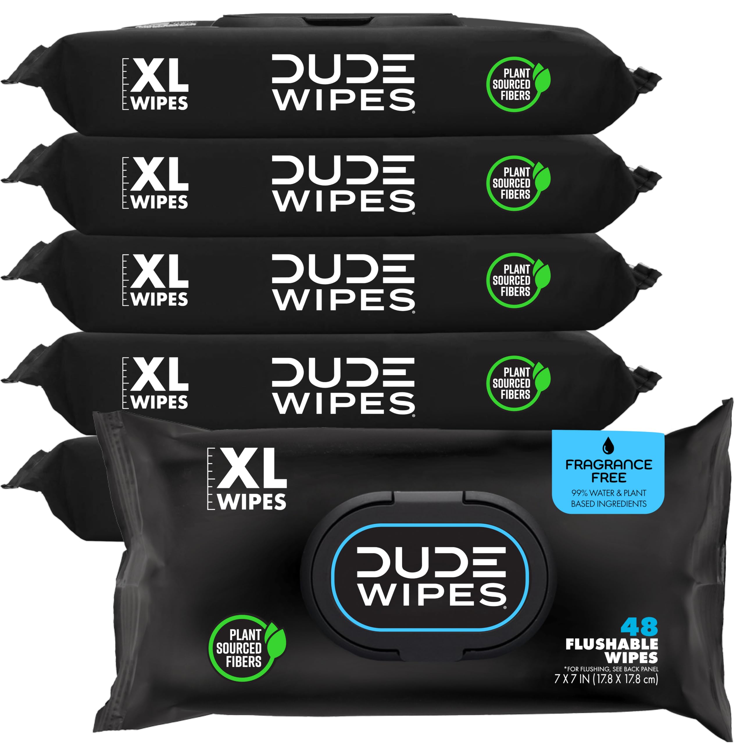 DUDE Wipes Unscented Adult Flushable Wet Wipes, Sensitive Skin, 288 Count | 6 packs of 48 extra large flushable butt wipes. Hypoallergenic plastic-free wipes. 99% water, vitamin E, aloe. Septic safe.