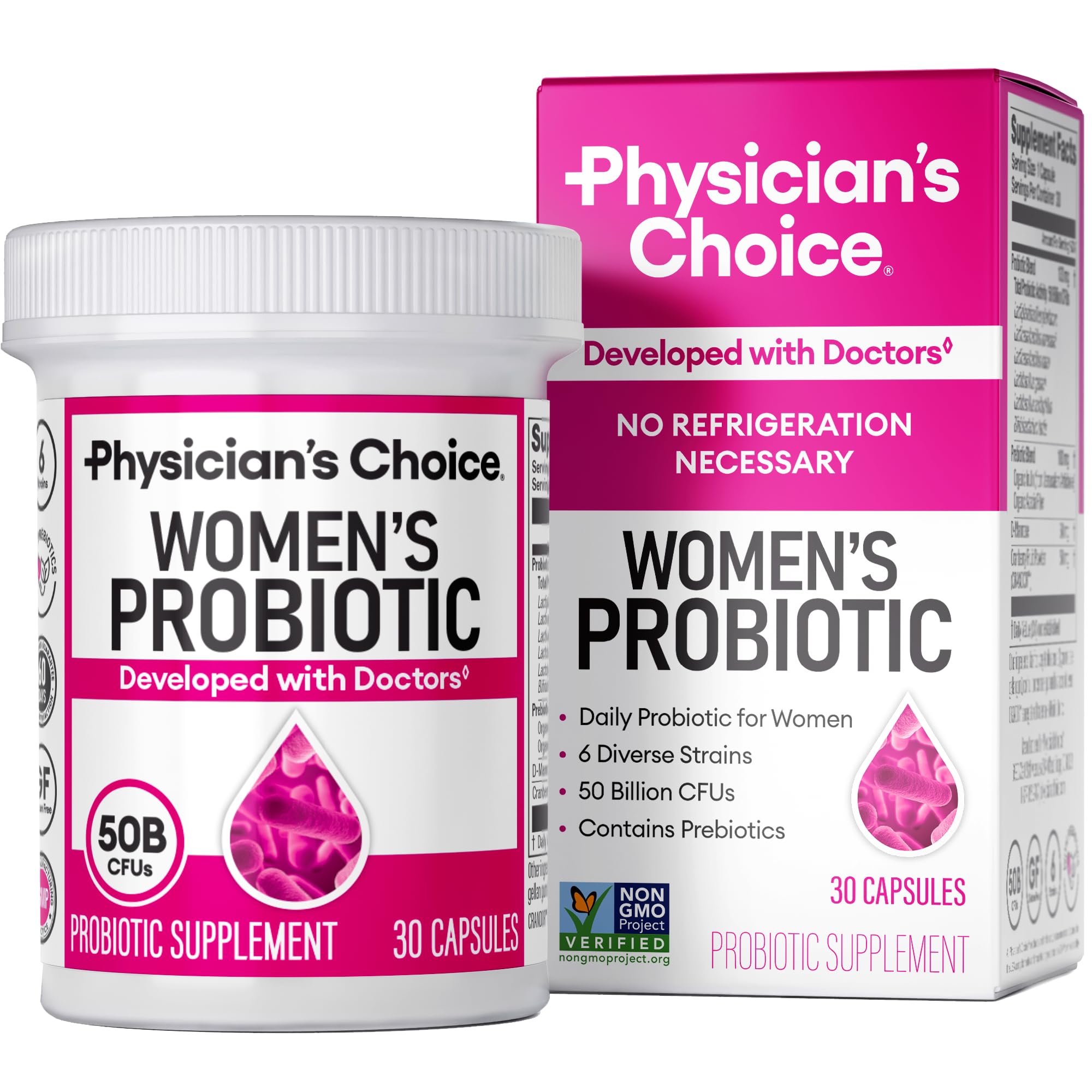 Physician's CHOICE Probiotics for Women - 50 Billion CFU, 6 Strains, Organic Prebiotics & Cranberry Extract - 30 Count