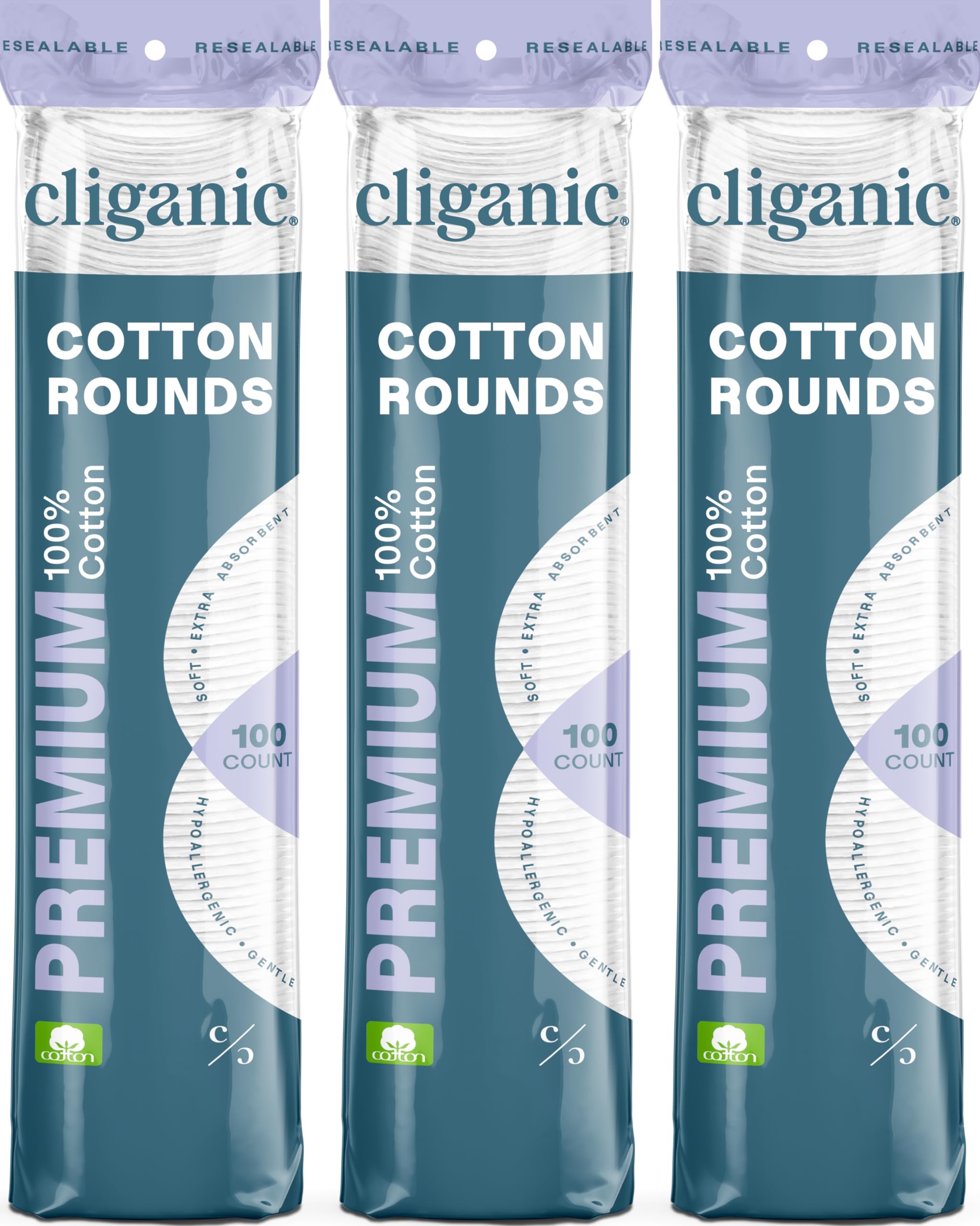 Cliganic Premium Cotton Rounds for Face, Makeup Remover Pads, 300 Count