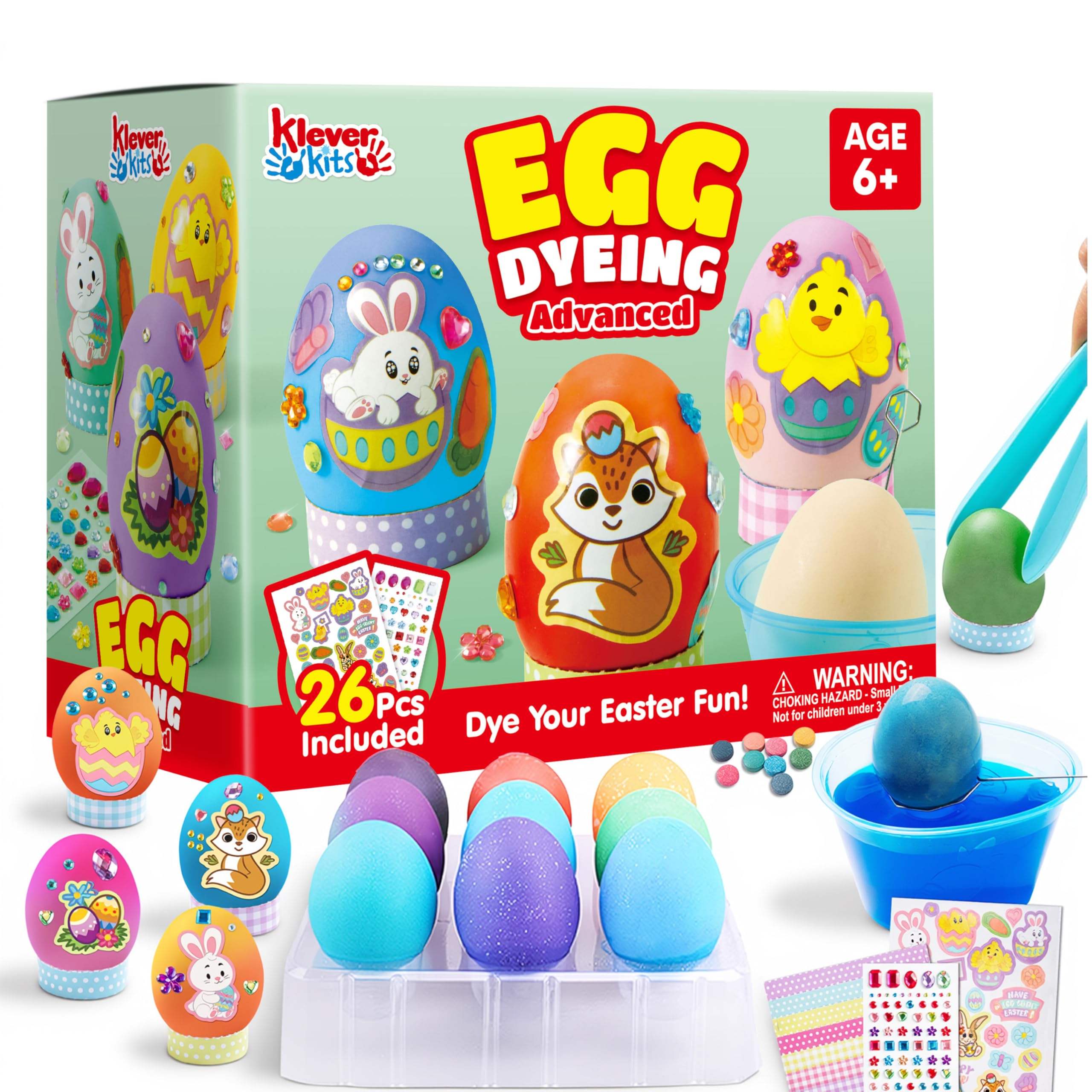 Klever Kits 20-Piece Easter Egg DIY Decoration Set with Gradient Dye Sheets, Egg Racks & Stickers — Party Gift & Egg Hunt