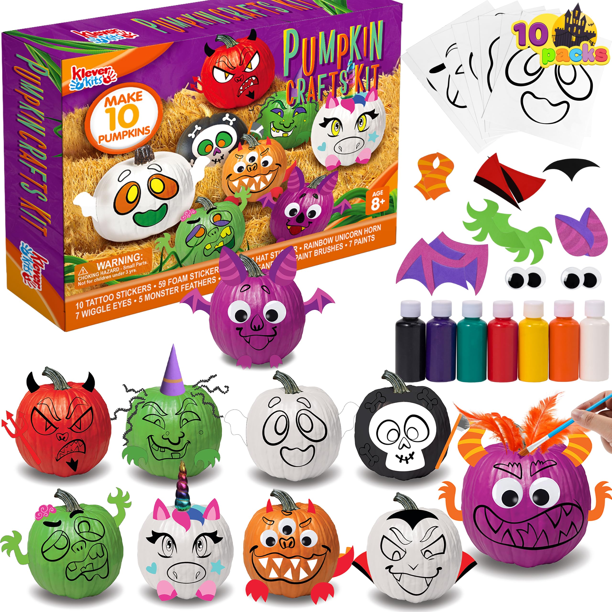 Klever Kits Halloween Pumpkin Painting Craft Kit — Party Gift & DIY Pumpkin Decorations