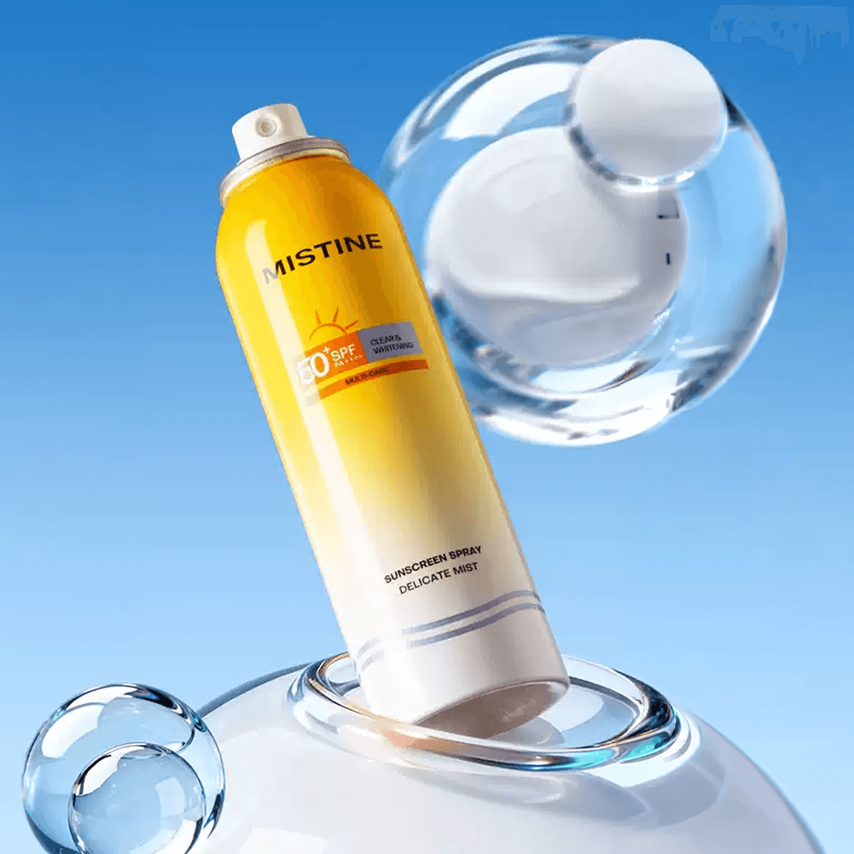 Mistine Aqua Base Clear And Whitening Sunscreen Spray, Brightens And Evens Skin Tone, Waterproof, SPF50+ PA++++, 80ml