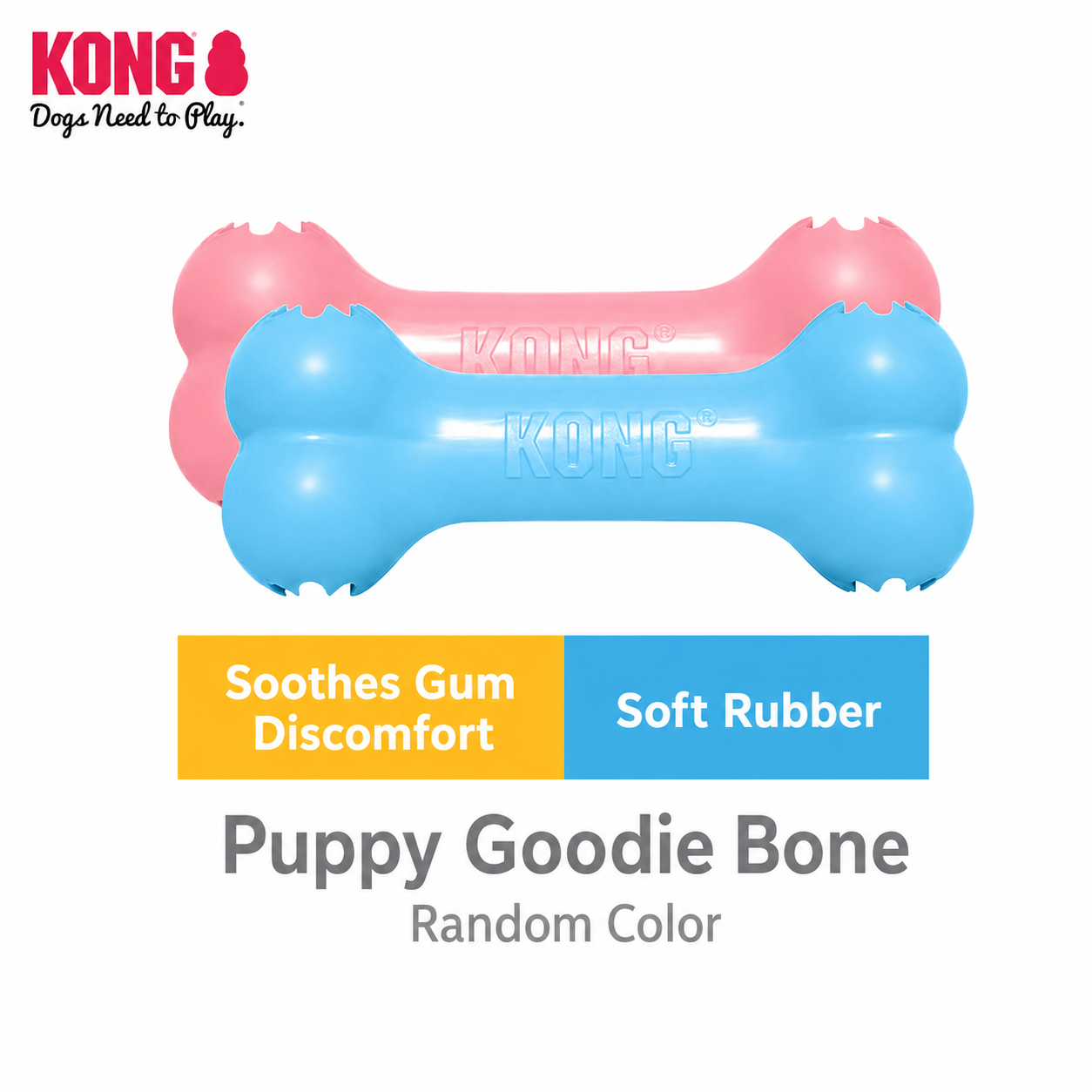 KONG Puppy Food-Dispensing Bone Toy — Soft Rubber for Teething Relief, Fillable with Wet Food & Treats, 0–9 Months