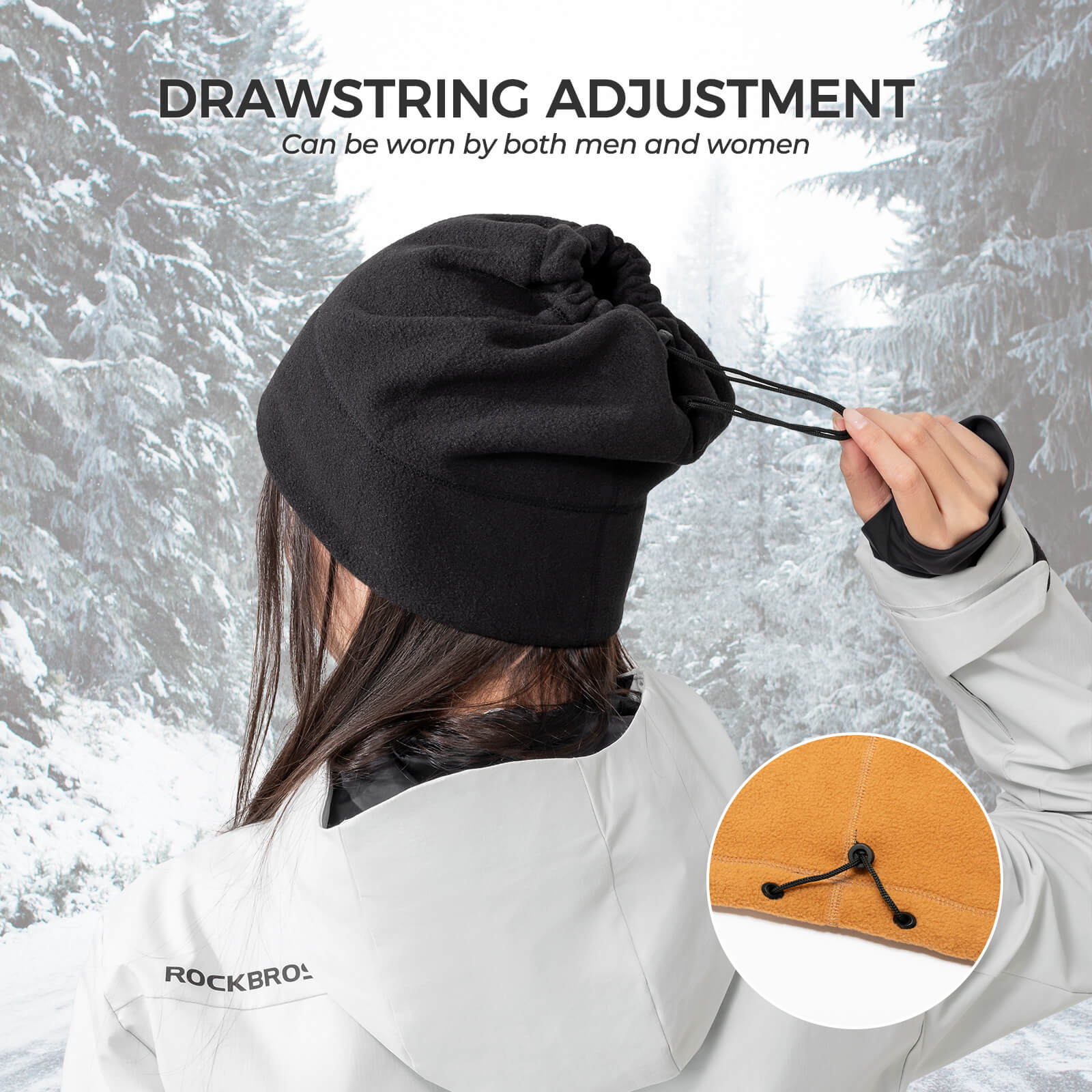 ROCKBROS 3-in-1 Winter Neck Warmer Ski Mask, Polyester Fleece Face Cover, Convertible to Balaclava, Hood & Scarf, Windproof Cold Weather Gear for Skiing Snowboarding Cycling detail image 2
