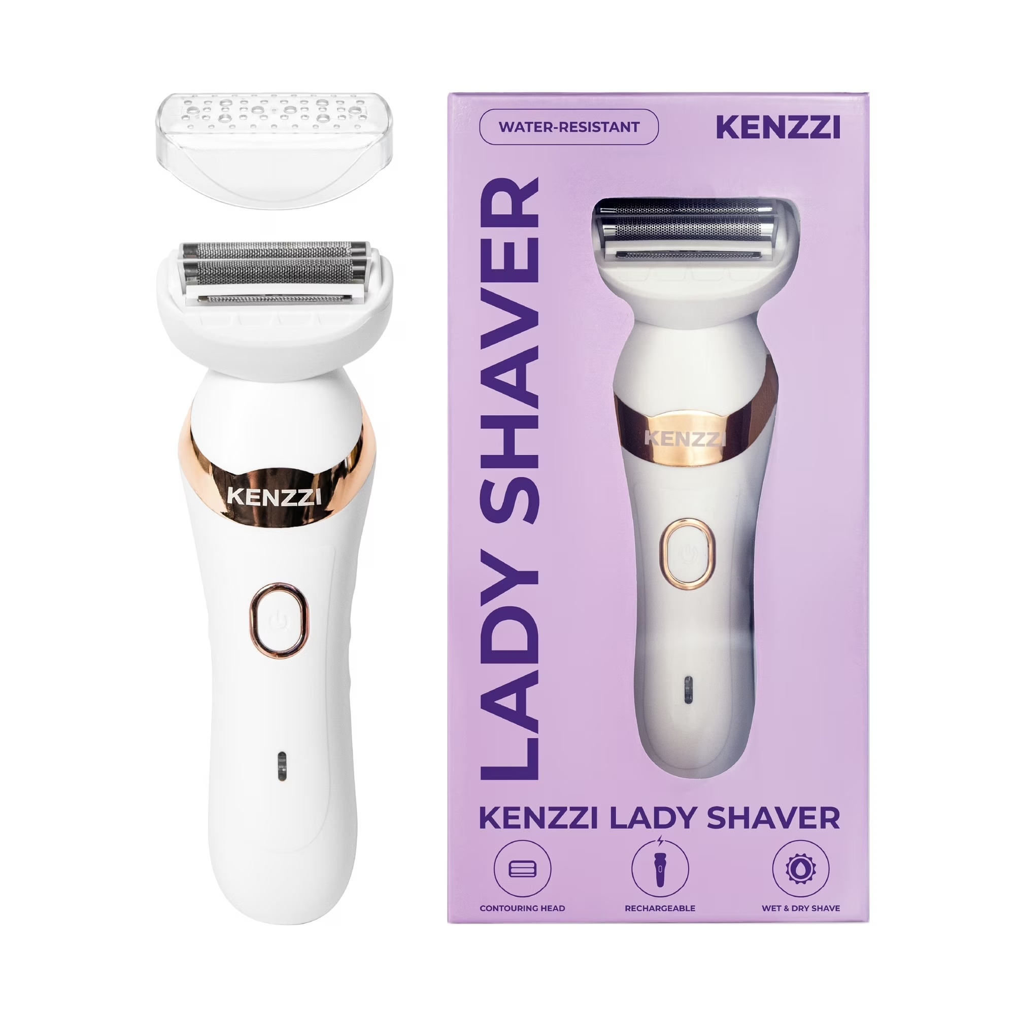 KENZZI Women’s Rechargeable Electric Shaver — Wet & Dry, Water-Resistant with Contouring 3-Blade Head