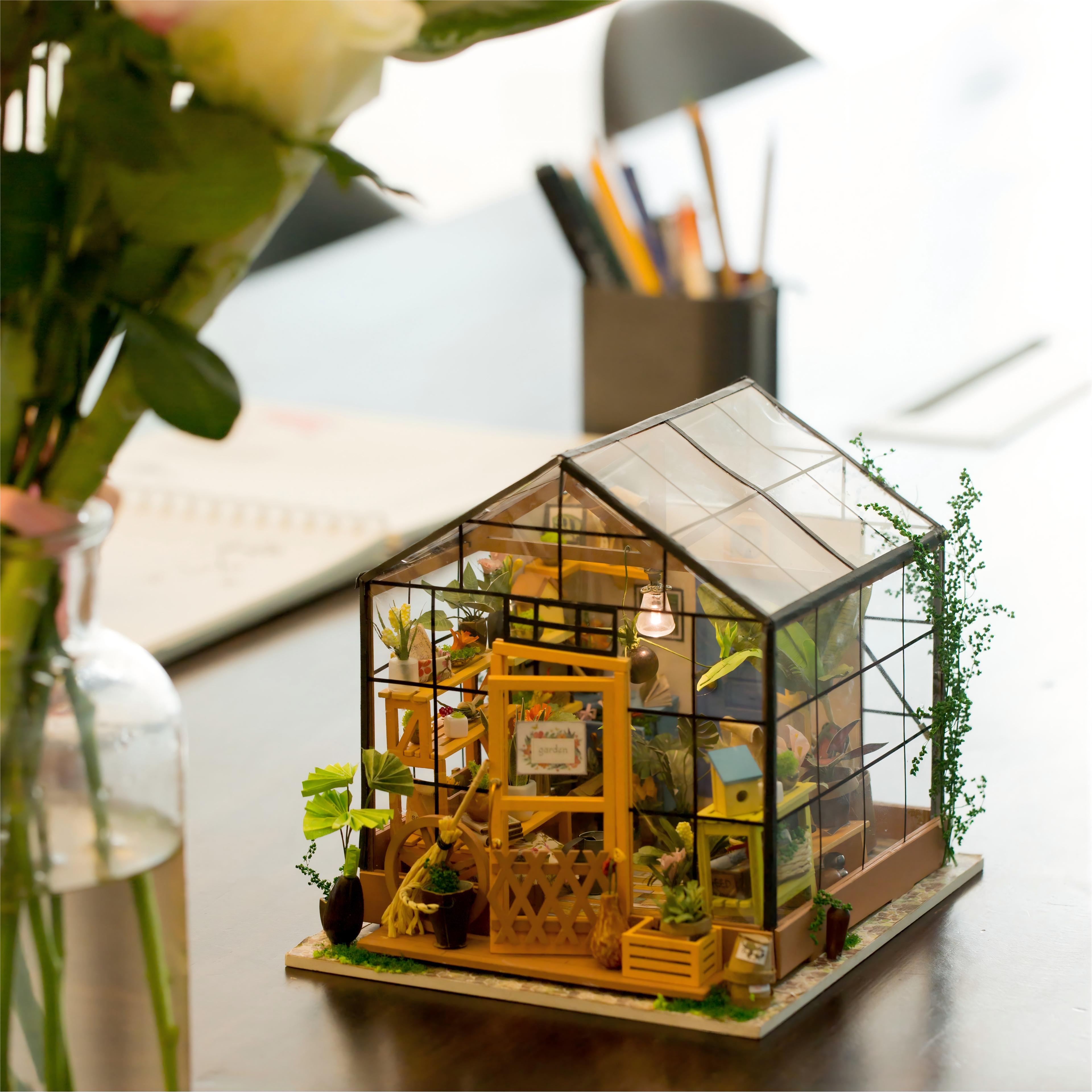 Rolife DIY DG104 Cathy’s Flower House 1/18 Miniature Greenhouse Dollhouse Kit with LED Light, Adult Craft Gift for Christmas, Birthdays & Home Decor detail image 1
