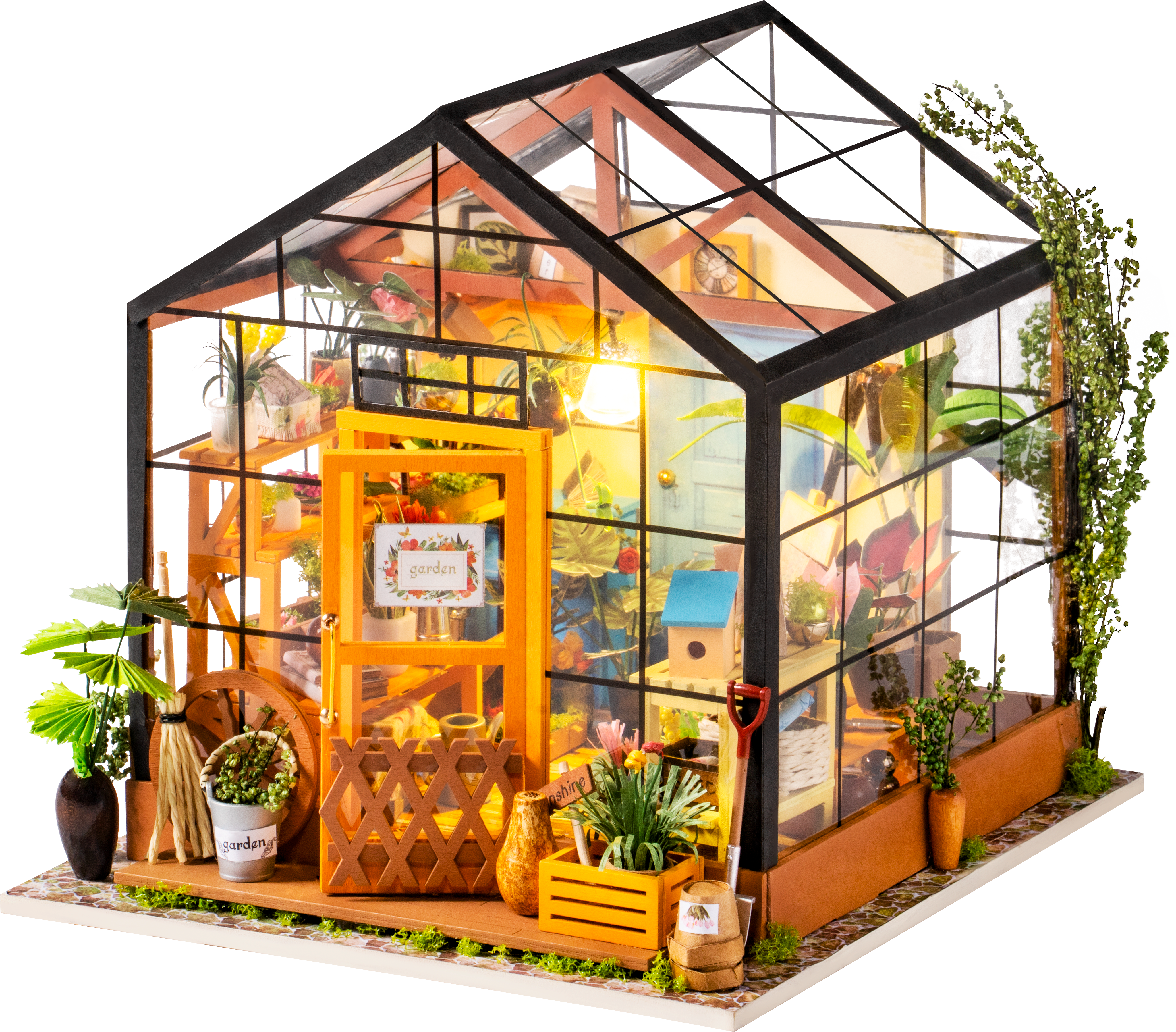 Rolife DIY DG104 Cathy’s Flower House 1/18 Miniature Greenhouse Dollhouse Kit with LED Light, Adult Craft Gift for Christmas, Birthdays & Home Decor