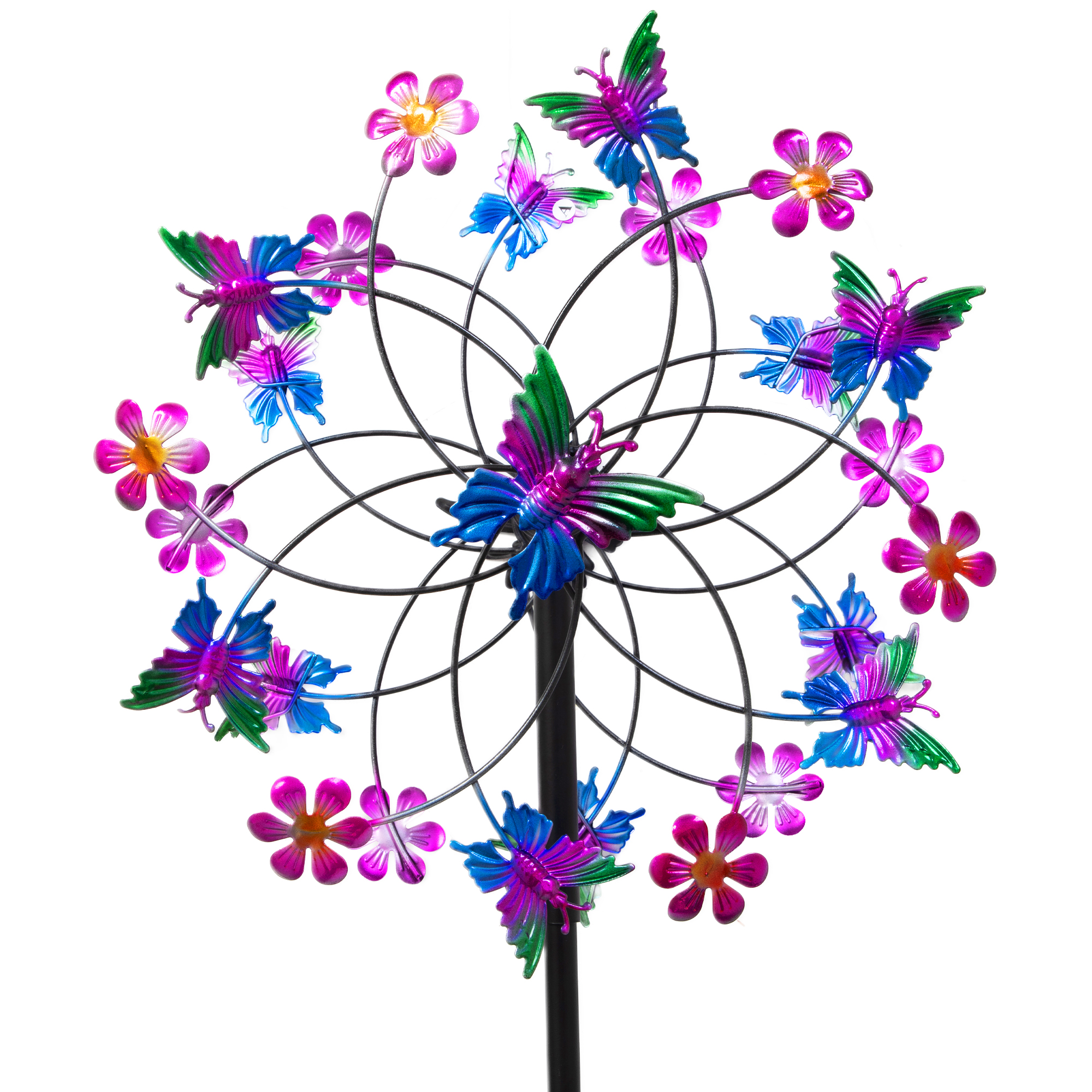 Gradient Purple Butterfly & Flower Windmill | Outdoor Metal Spinner detail image 1