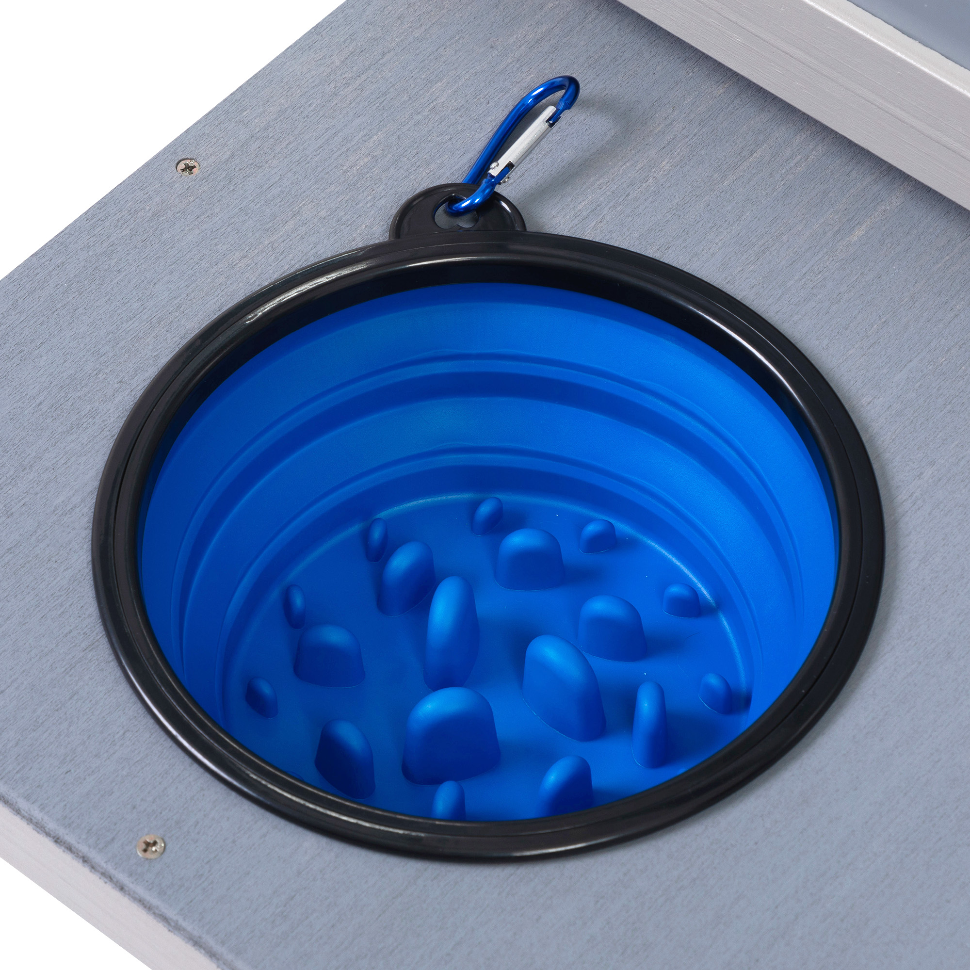 Caseta para perro de madera térmica gris | con comedero y plataforma superior plana detail image 4