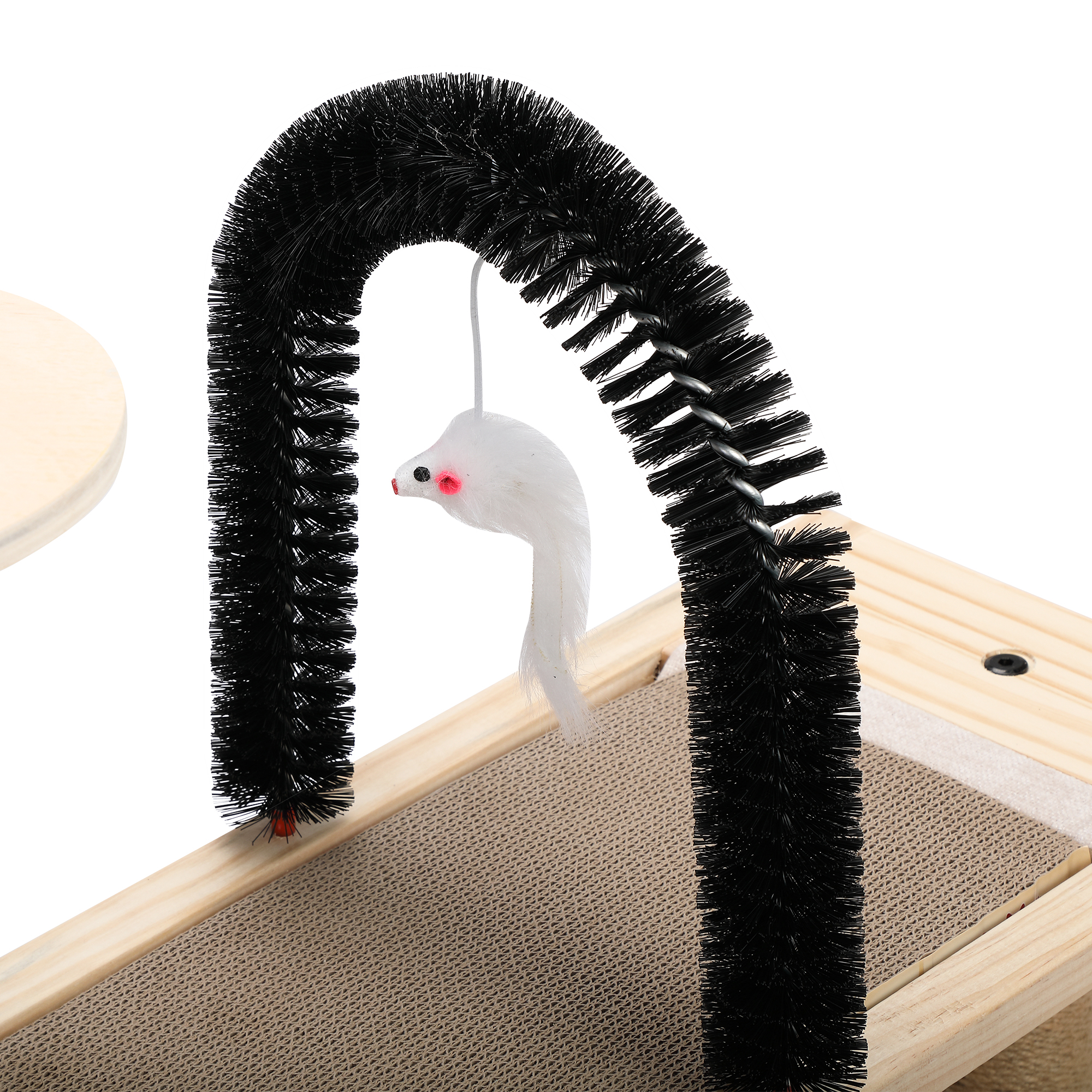 Natural Wood Multi-Function Cat Tree — Cat Condo, Climbing Platforms & Interactive Arch Brush detail image 2