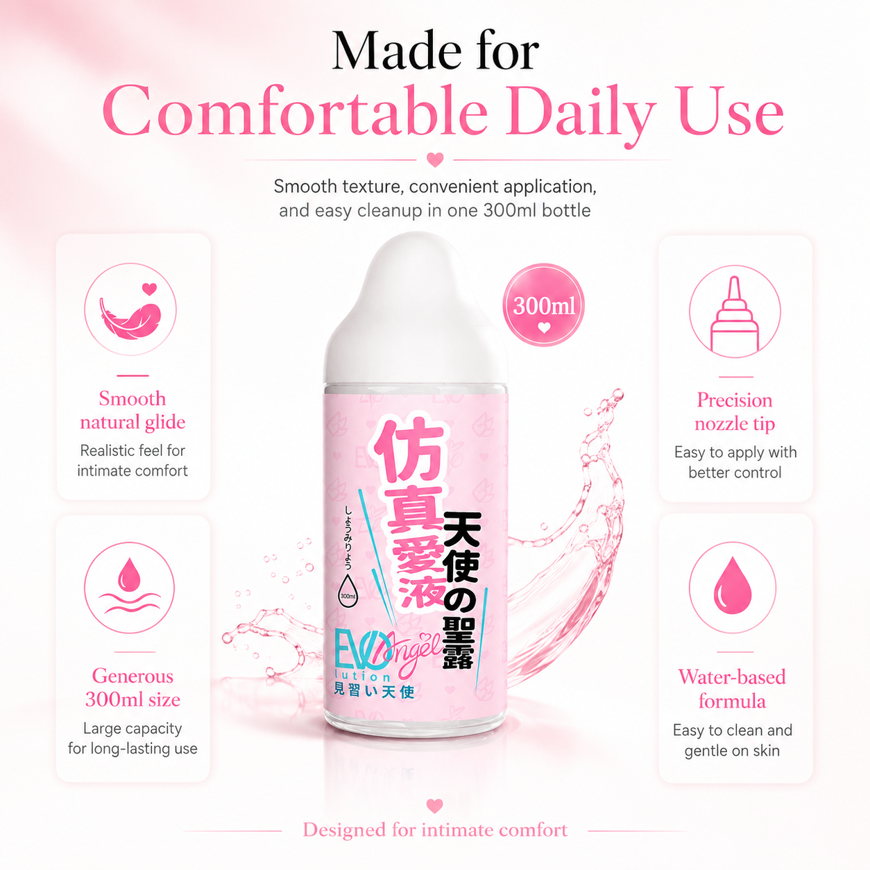 Evolution Angel Real-Feel Personal Lubricant 300ml — Water-Based, Silky Smooth with Precision Nozzle for More Natural Intimacy detail image 6