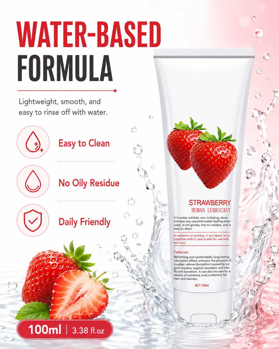 Miss Miao Strawberry-Scented Personal Lubricant 100ml — Water-Based, Silky Smooth, Non-Sticky, Easy to Wash Off, Sweet Fruity Aroma for Couples and Daily Intimate Care detail image 3