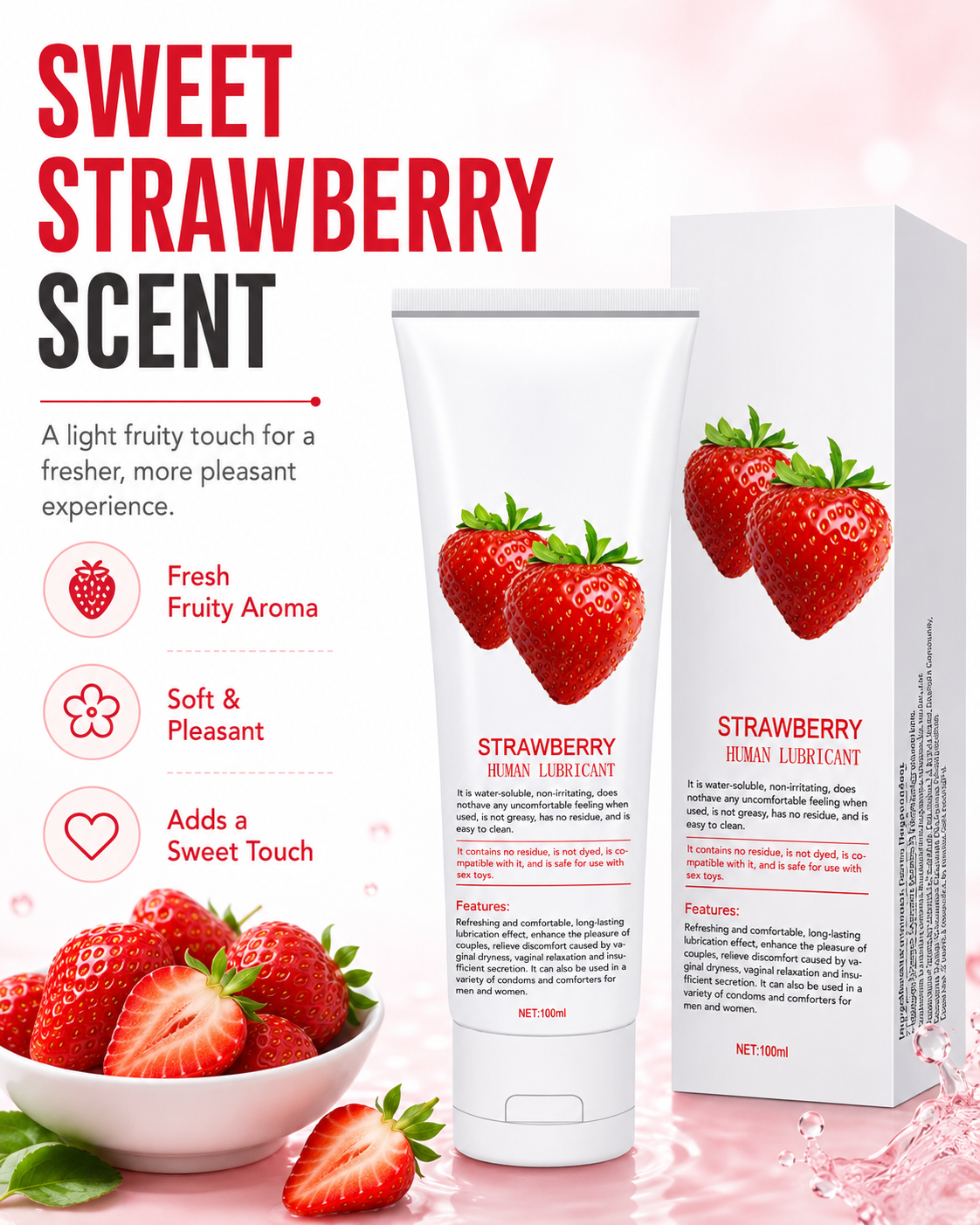 Miss Miao Strawberry-Scented Personal Lubricant 100ml — Water-Based, Silky Smooth, Non-Sticky, Easy to Wash Off, Sweet Fruity Aroma for Couples and Daily Intimate Care detail image 2