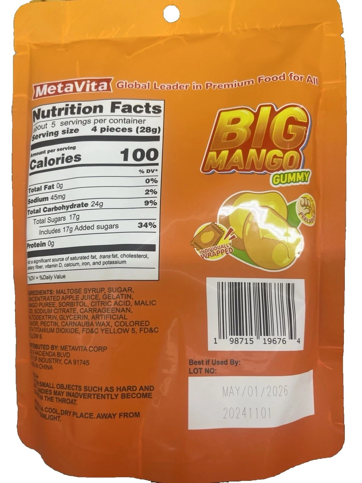 METAVITA Large Peelable Mango Gummies 141g detail image 2
