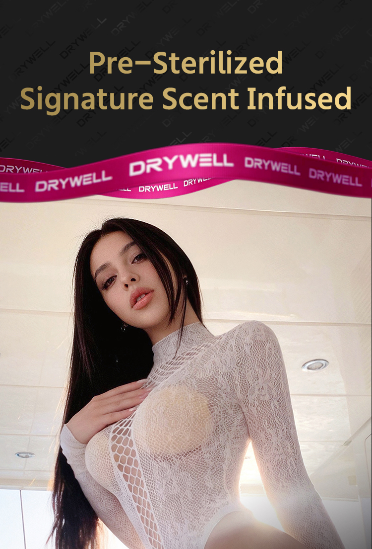 DRYWELL White High-Neck Long-Sleeve Lace Bodysuit — Sheer Mesh, Diamond Mesh Panel, High-Cut Slim Fit, Pre-Sterilized & Scented, One Size detail image 17