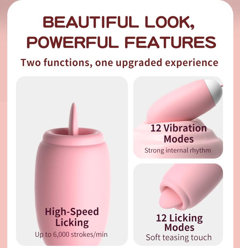 LILO Dual-Head Tongue-Simulating Vibrating Massager for Women — External Licking + Internal Vibration, 12 Lick Modes & 12 Vibration Modes, Magnetic Portable Case, USB-C Rechargeable, Pink detail image 3