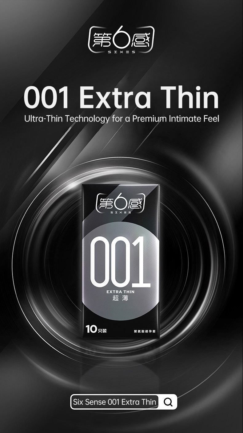 SIXES 001 Ultra-Thin Polyurethane Condoms, 10 Pack — Non-Latex Smooth Lubricated, Flexible Fit, Fast Body-Heat Transmission detail image 1