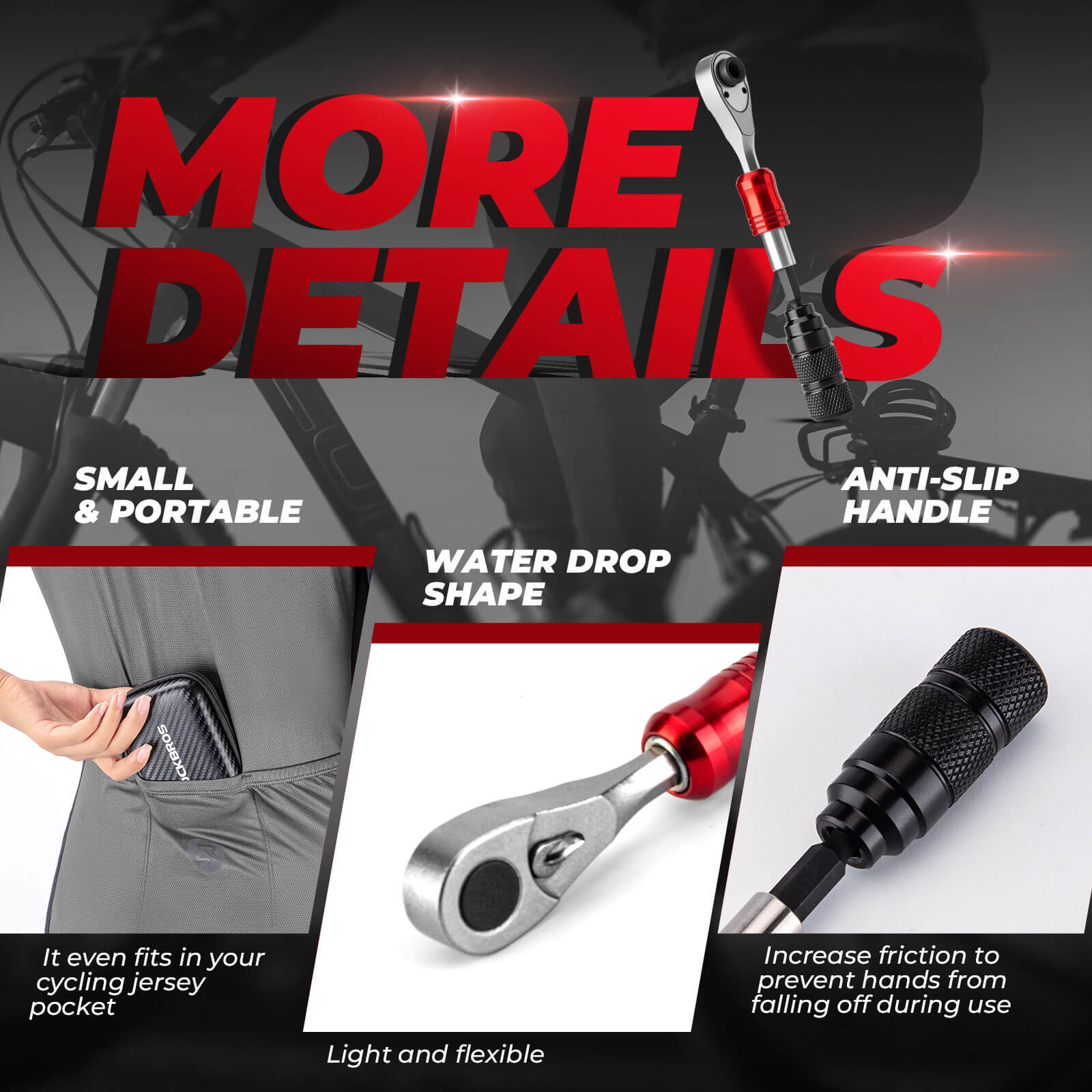 ROCKBROS Bike Mini Ratchet Tool Set — Compact, Reversible Ratchet with Magnetic Bits, Aluminum Durable Body, Extension Rod & Carry Pouch detail image 3